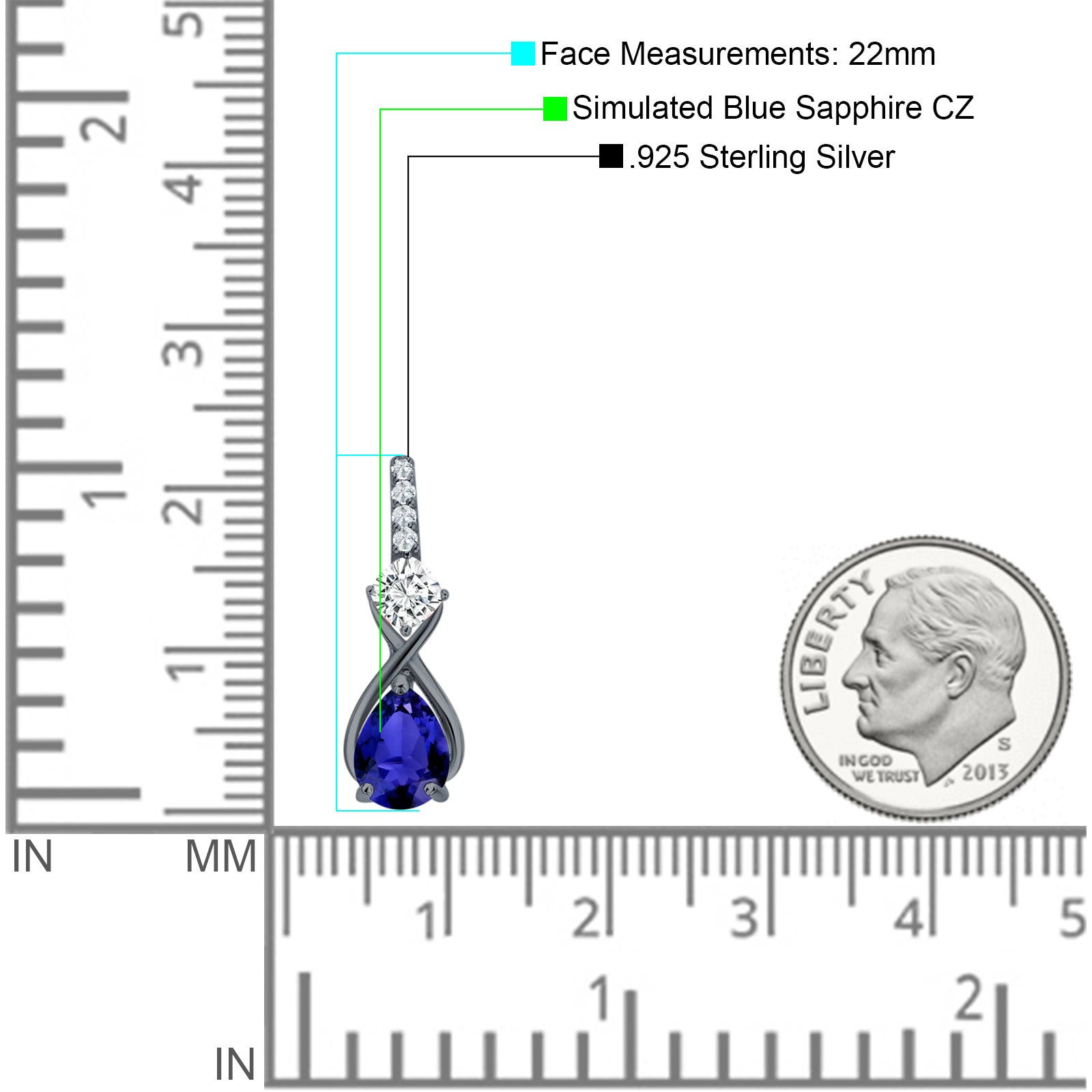 Pear Teardrop Twisted Infinity Stud Earring Cubic Zirconia 925 Sterling Silver