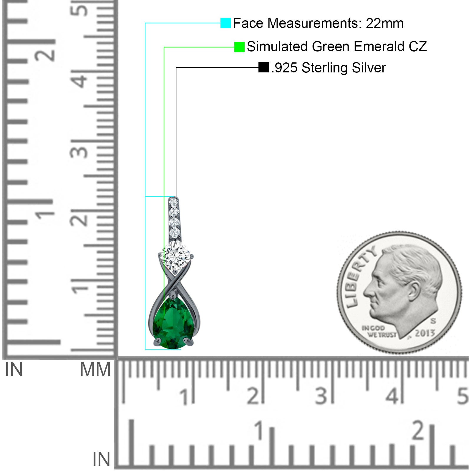 Pear Teardrop Twisted Infinity Stud Earring Cubic Zirconia 925 Sterling Silver