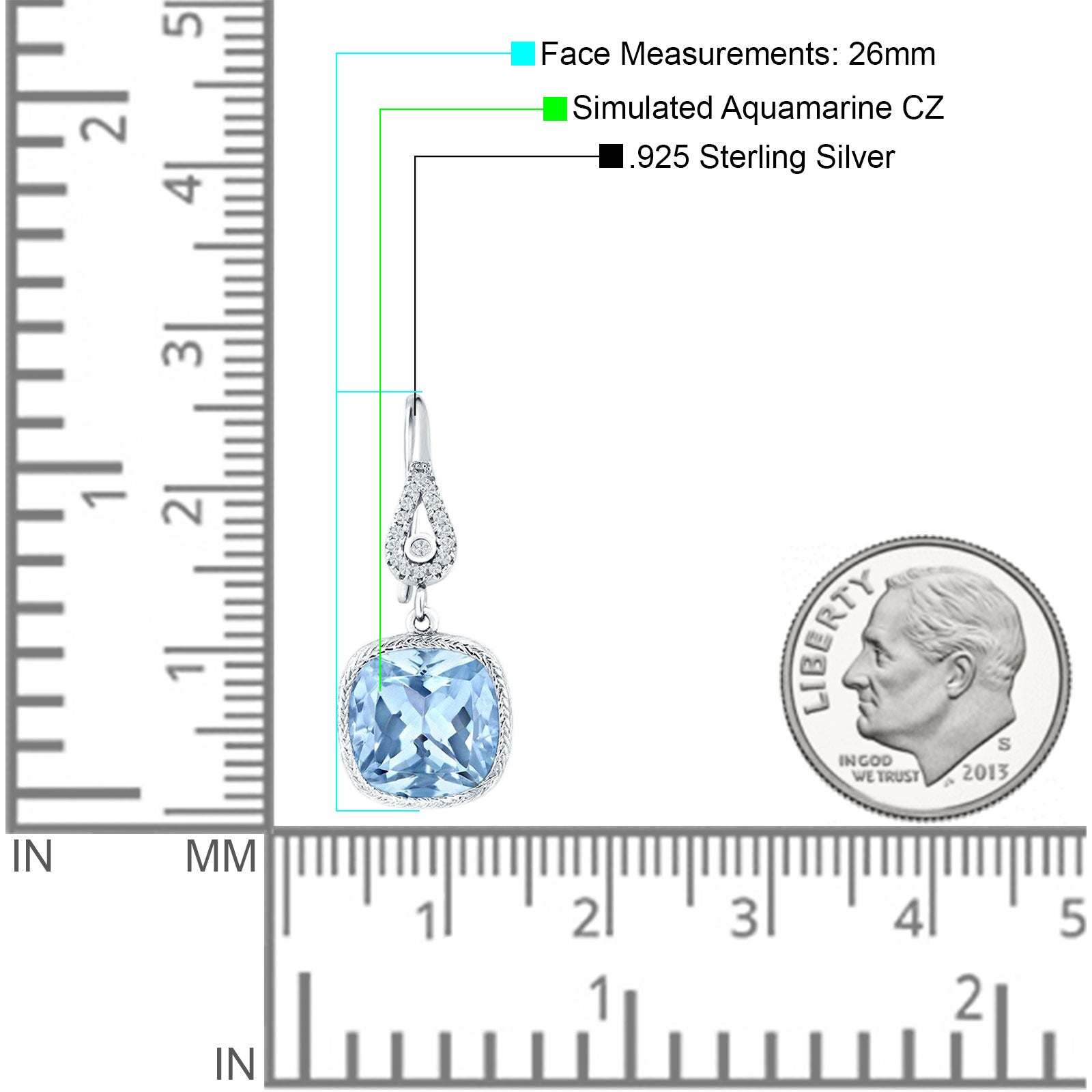 Cushion Drop Dangle Pear Fishhook Earring Cubic Zirconia 925 Sterling Silver