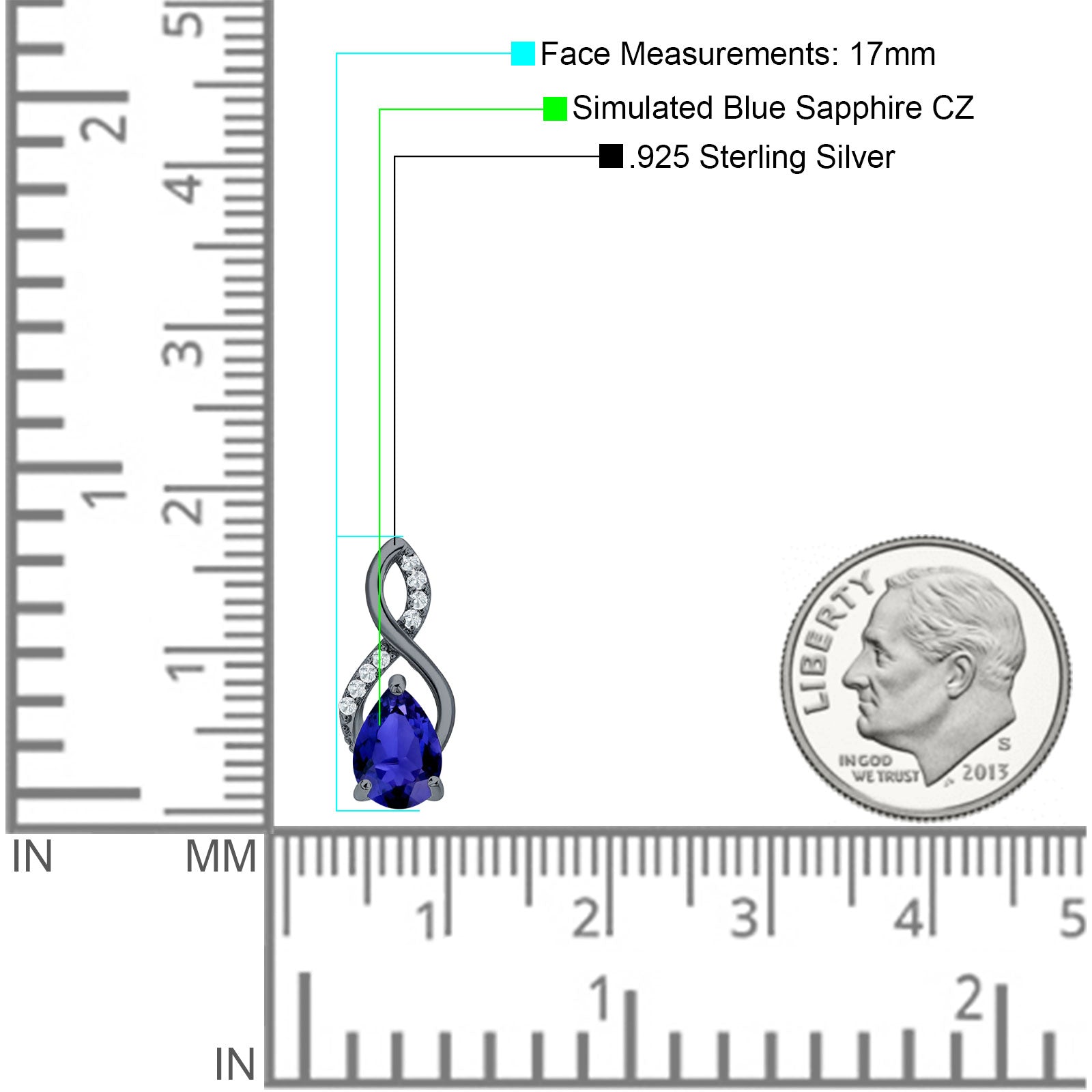 Pear Teardrop Infinity Stud Earring Cubic Zirconia 925 Sterling Silver