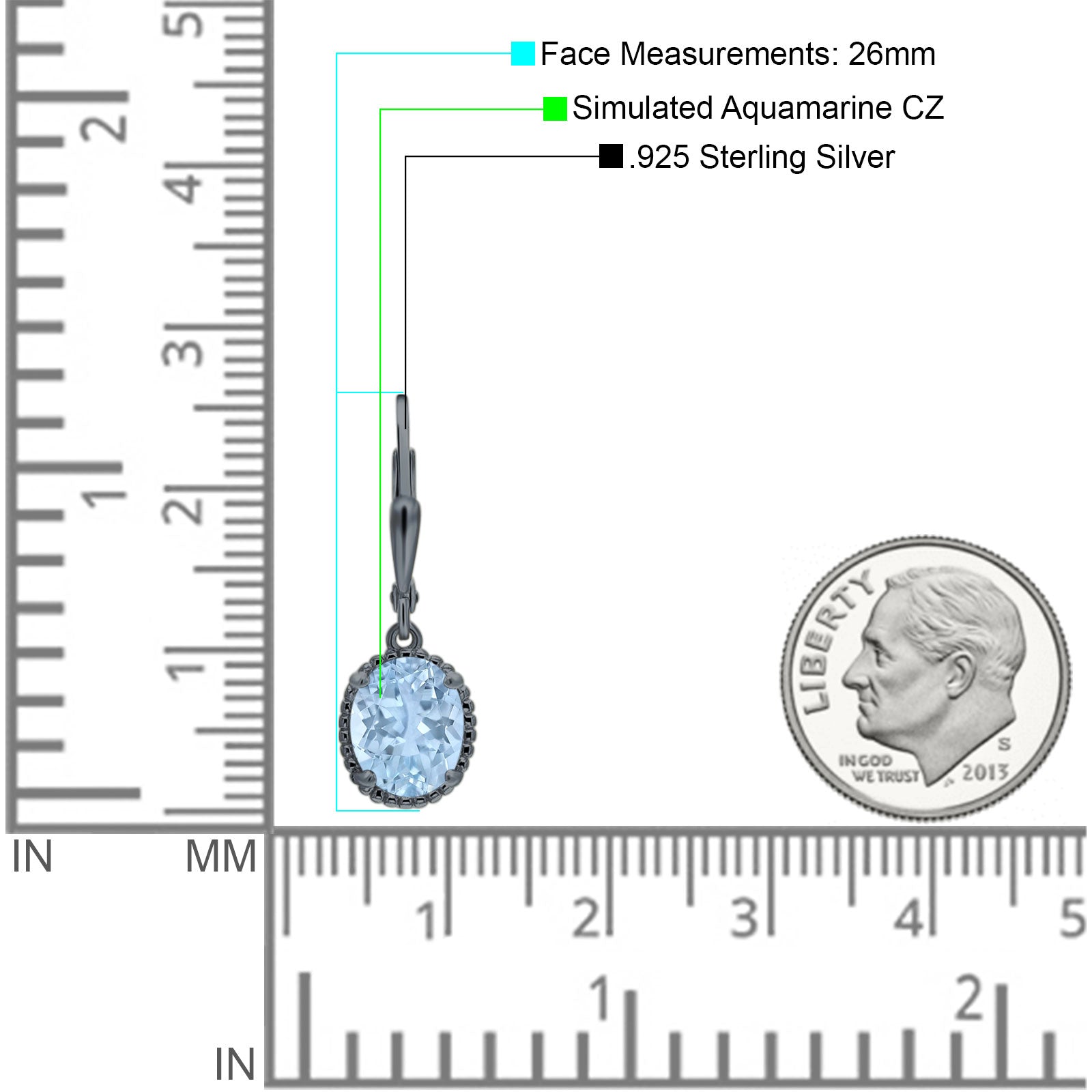 Oval Drop Dangle Leverback Earring Cubic Zirconia Solid 925 Sterling Silver
