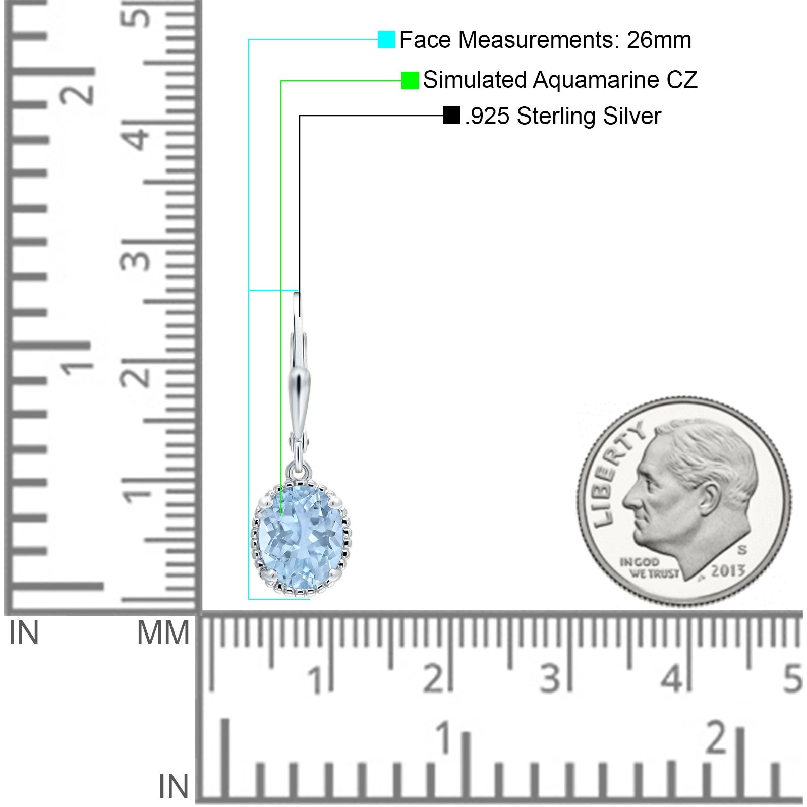 Oval Drop Dangle Leverback Earring Cubic Zirconia Solid 925 Sterling Silver