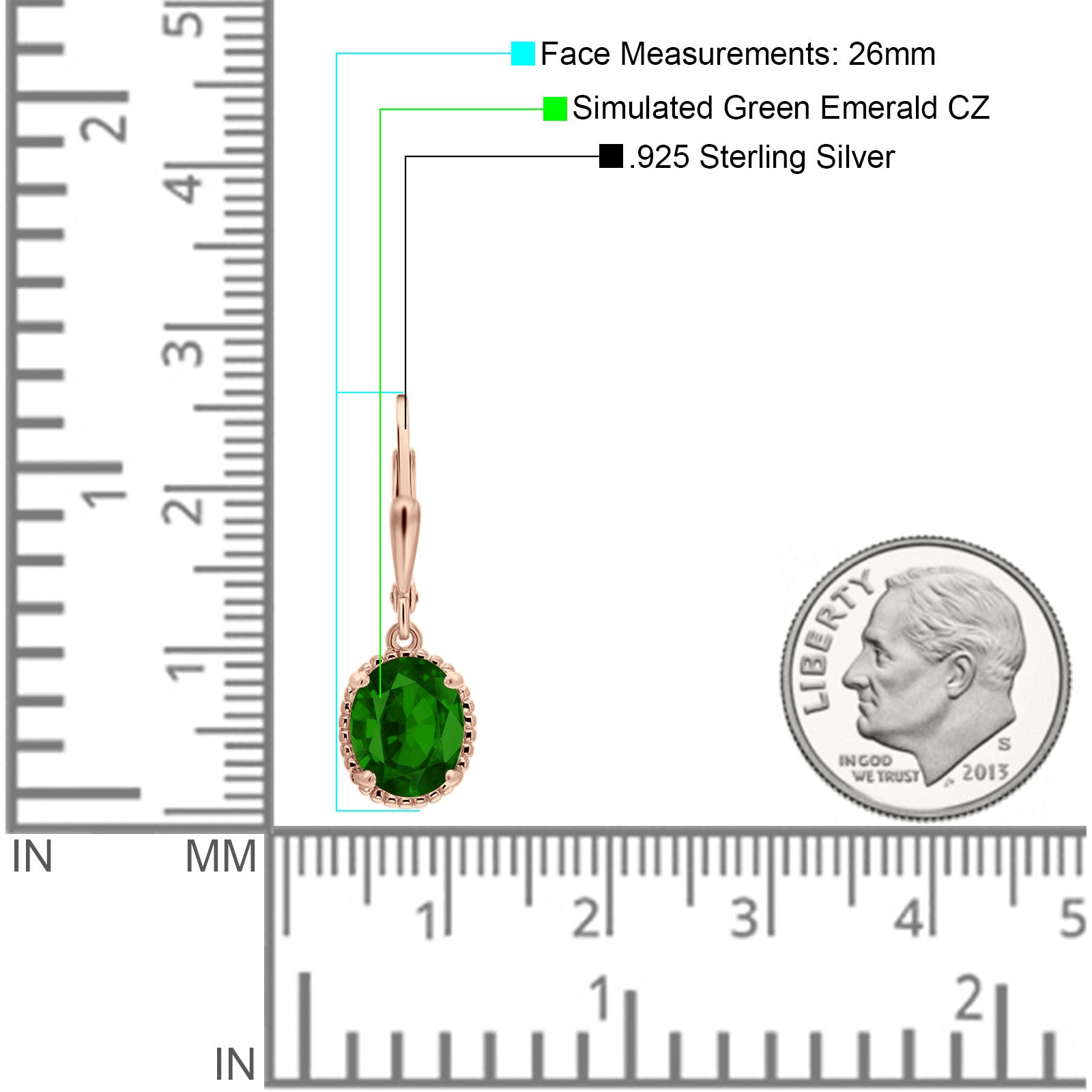 Oval Drop Dangle Leverback Earring Cubic Zirconia Solid 925 Sterling Silver