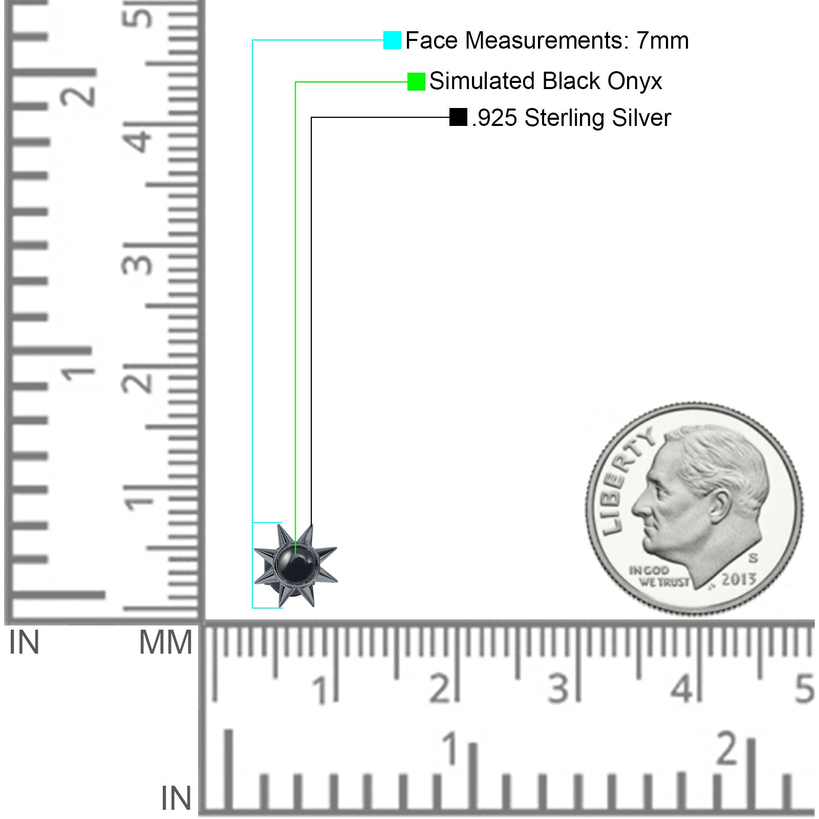 Minimalist Sun Black Onyx & Turquoise Stud Earring 925 Sterling Silver