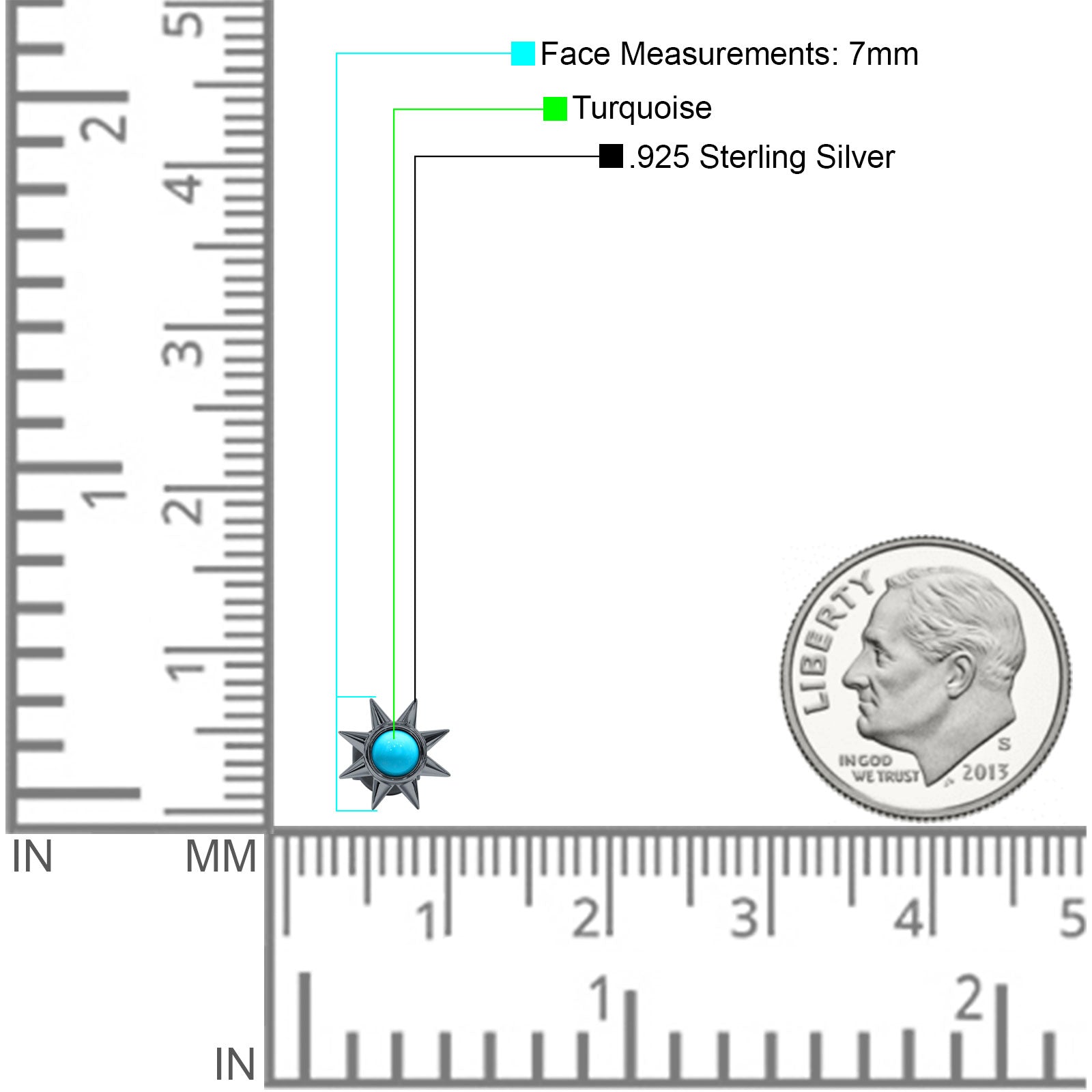 Minimalist Sun Black Onyx & Turquoise Stud Earring 925 Sterling Silver