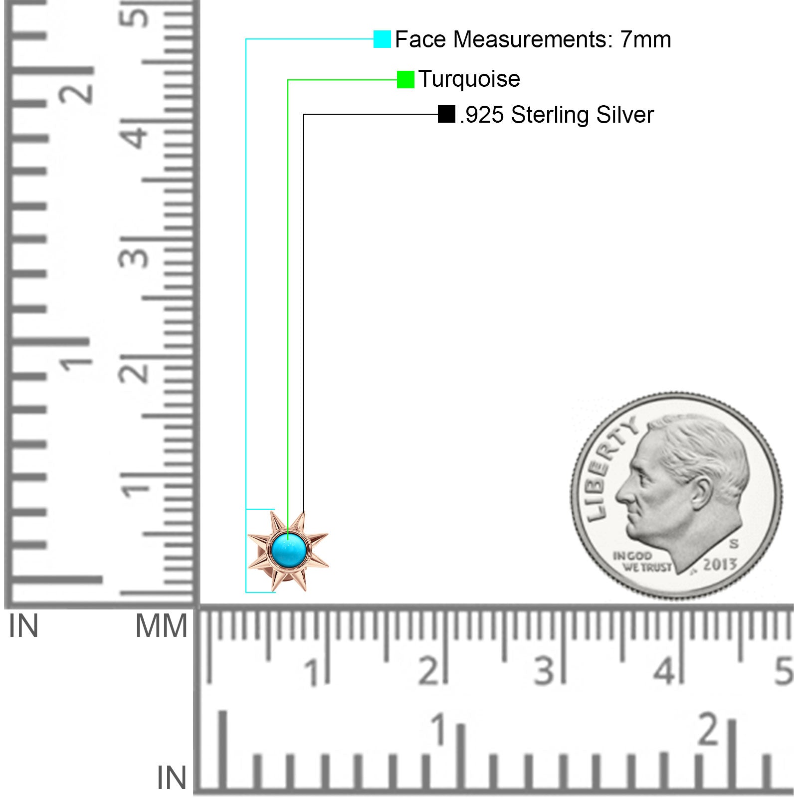Minimalist Sun Black Onyx & Turquoise Stud Earring 925 Sterling Silver
