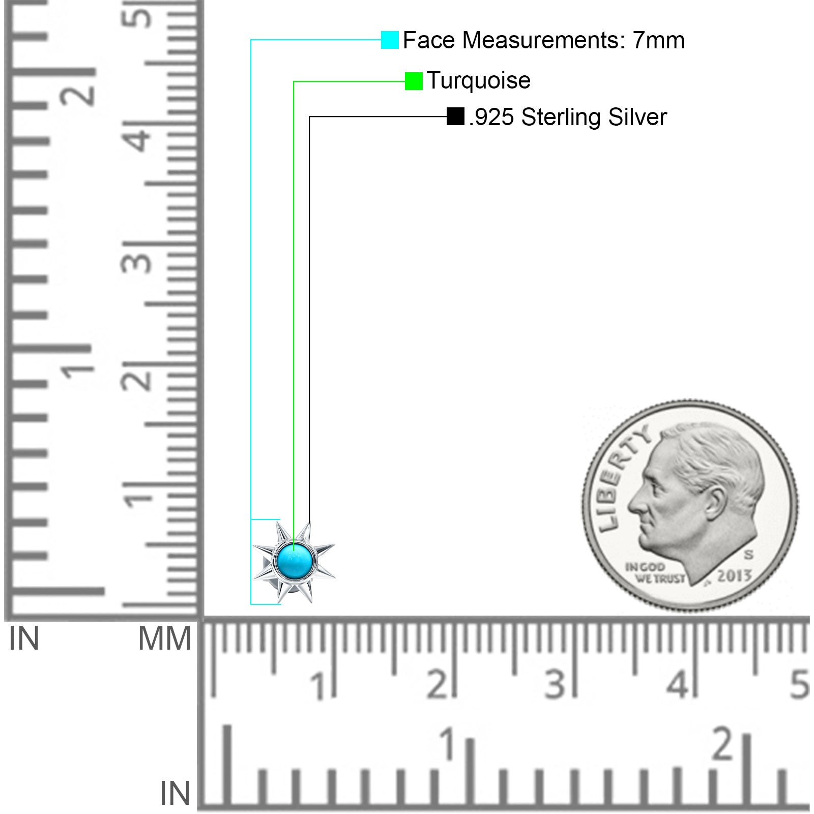 Minimalist Sun Black Onyx & Turquoise Stud Earring 925 Sterling Silver