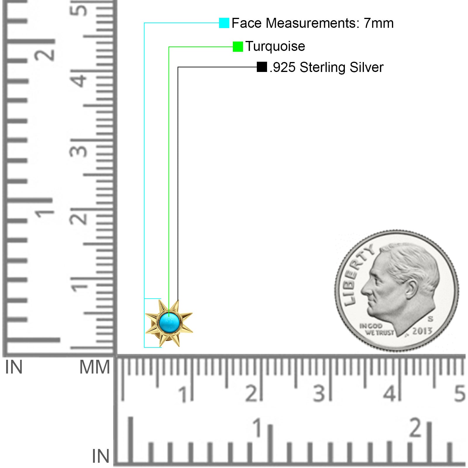 Minimalist Sun Black Onyx & Turquoise Stud Earring 925 Sterling Silver