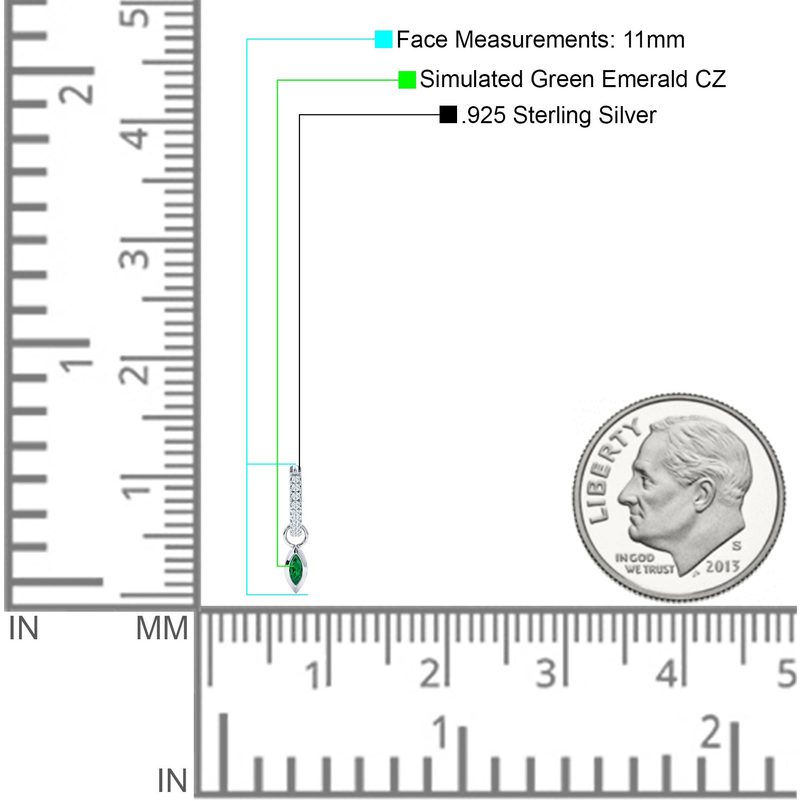 Marquise Drop Dangle Hoop Earring Cubic Zirconia 925 Sterling Silver