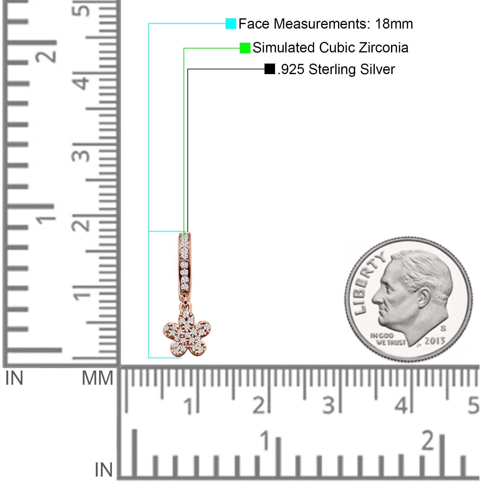 Flower Cluster Charm Huggie Hoop Earring Cubic Zirconia 925 Sterling Silver