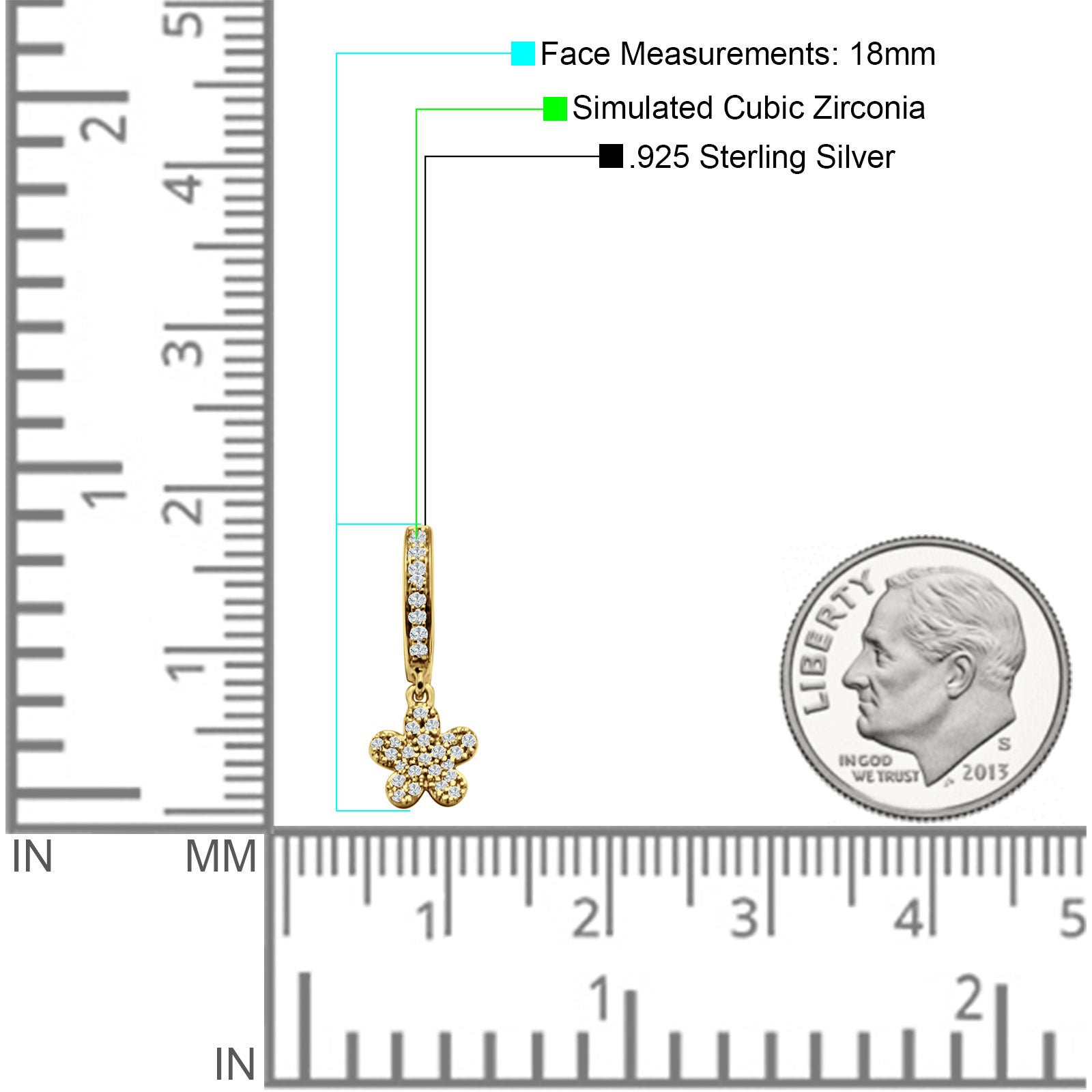 Flower Cluster Charm Huggie Hoop Earring Cubic Zirconia 925 Sterling Silver