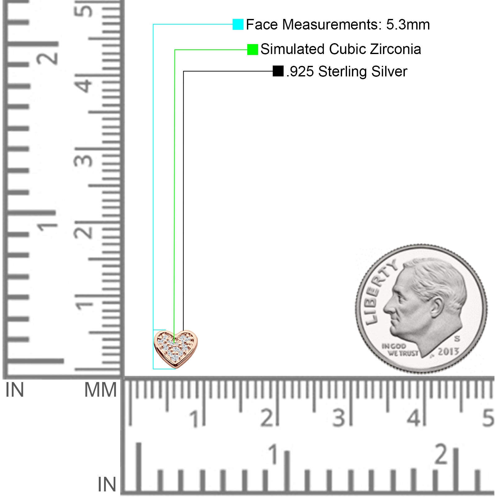 Minimalist Heart Shaped Round Cubic Zirconia Stud Earring 925 Sterling Silver