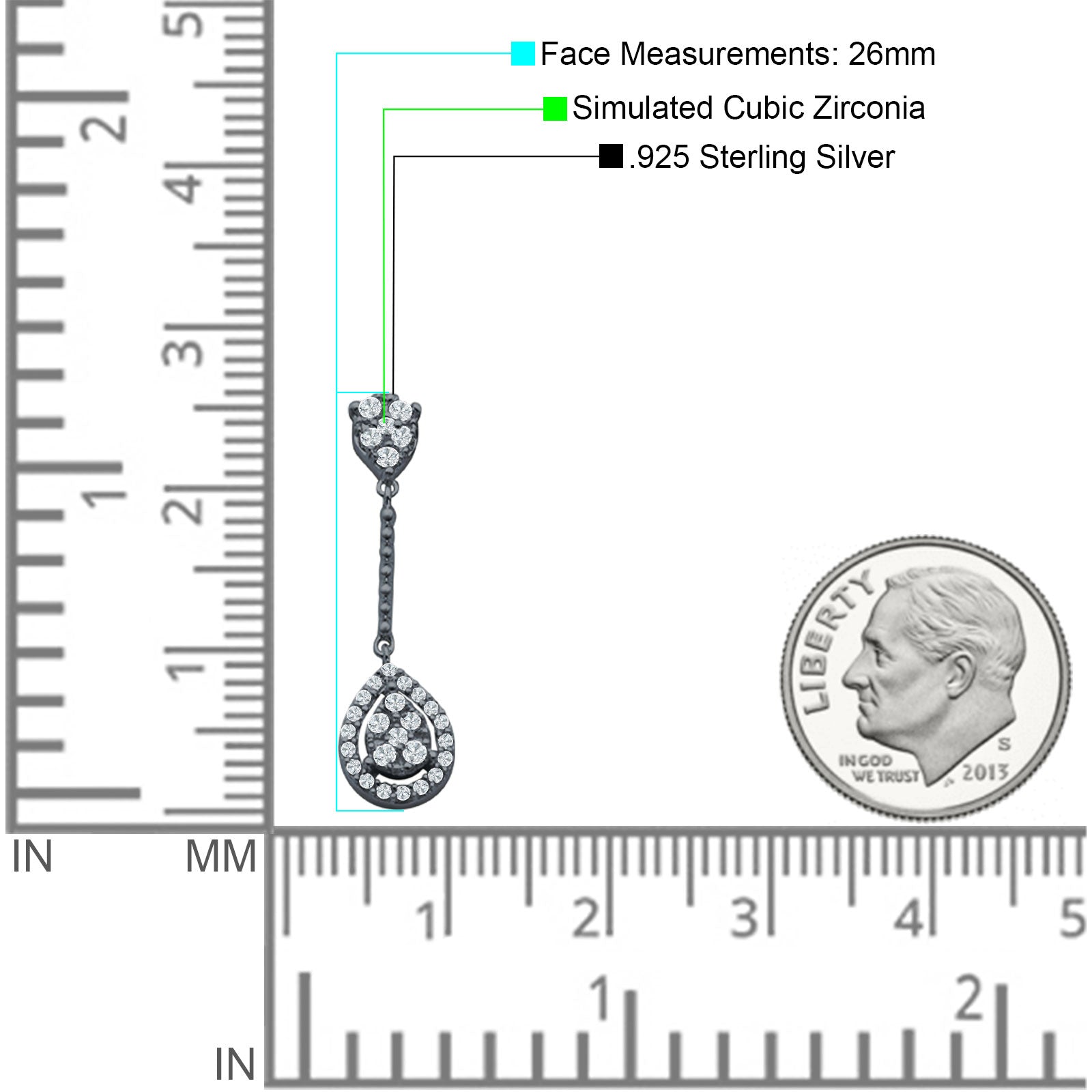 Pear Teardrop Cluster Oblong Stud Earring Cubic Zirconia 925 Sterling silver