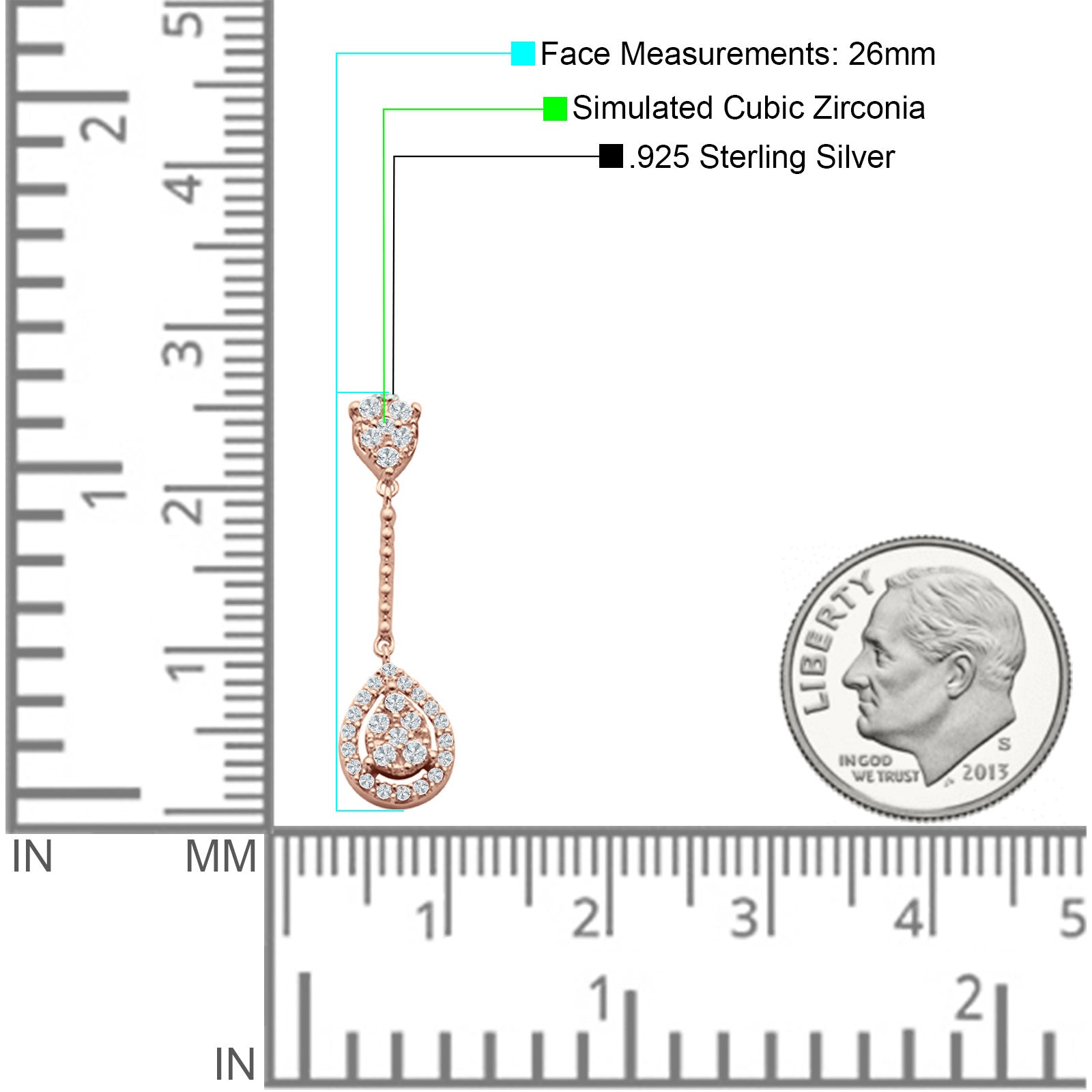 Pear Teardrop Cluster Oblong Stud Earring Cubic Zirconia 925 Sterling silver