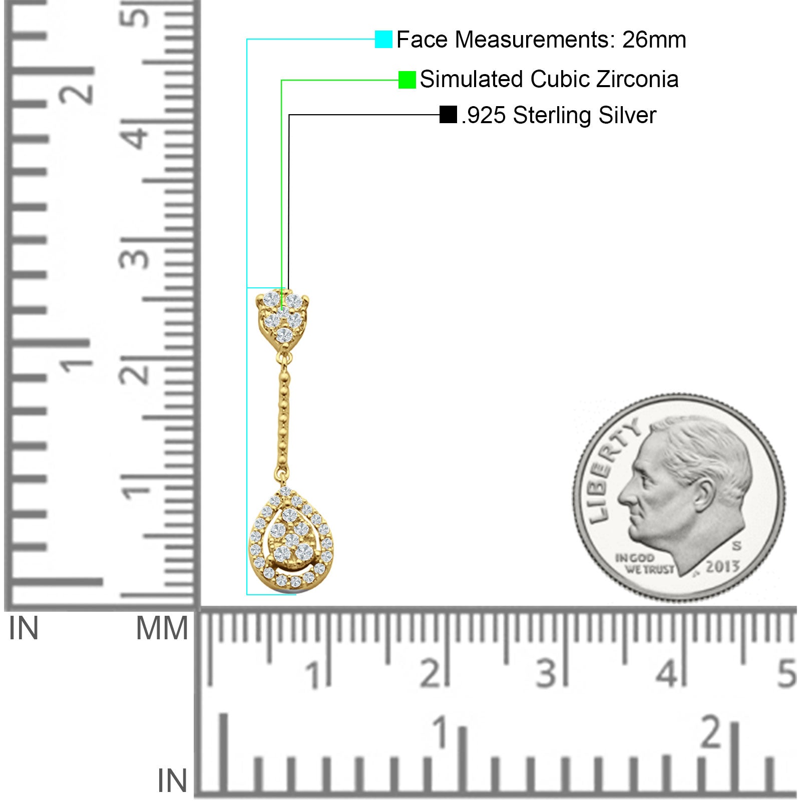 Pear Teardrop Cluster Oblong Stud Earring Cubic Zirconia 925 Sterling silver