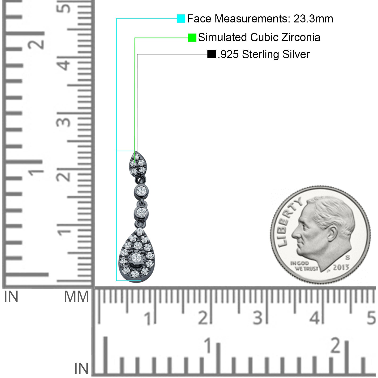 Pear Teardrop Halo Charm Drop Stud Earring Cubic Zirconia 925 Sterling Silver