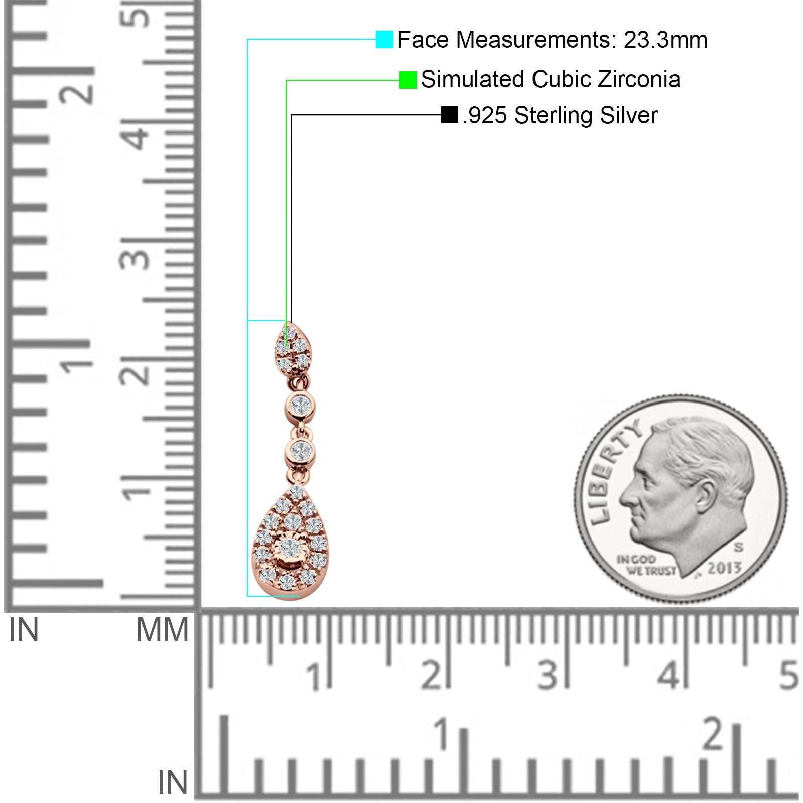 Pear Teardrop Halo Charm Drop Stud Earring Cubic Zirconia 925 Sterling Silver