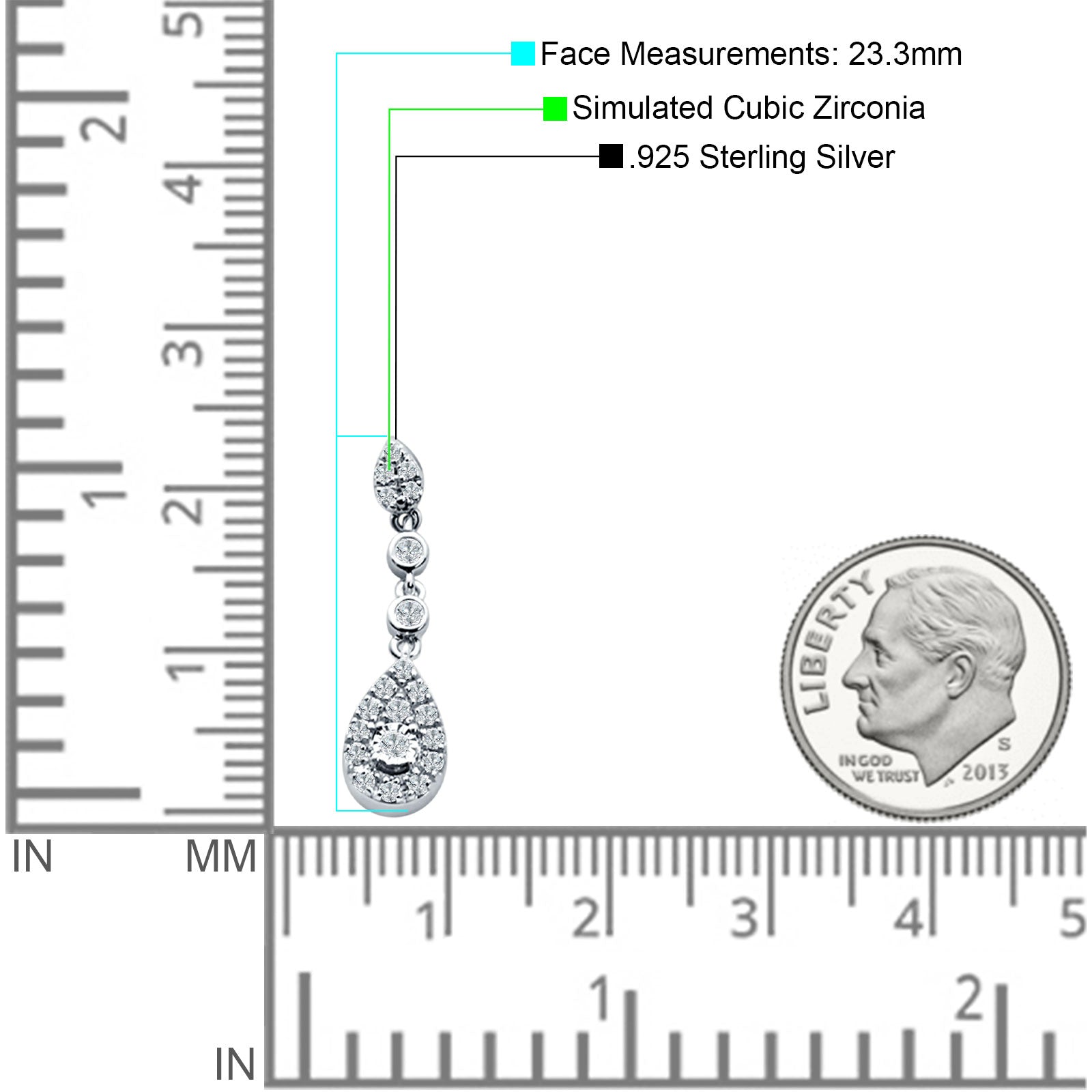 Pear Teardrop Halo Charm Drop Stud Earring Cubic Zirconia 925 Sterling Silver