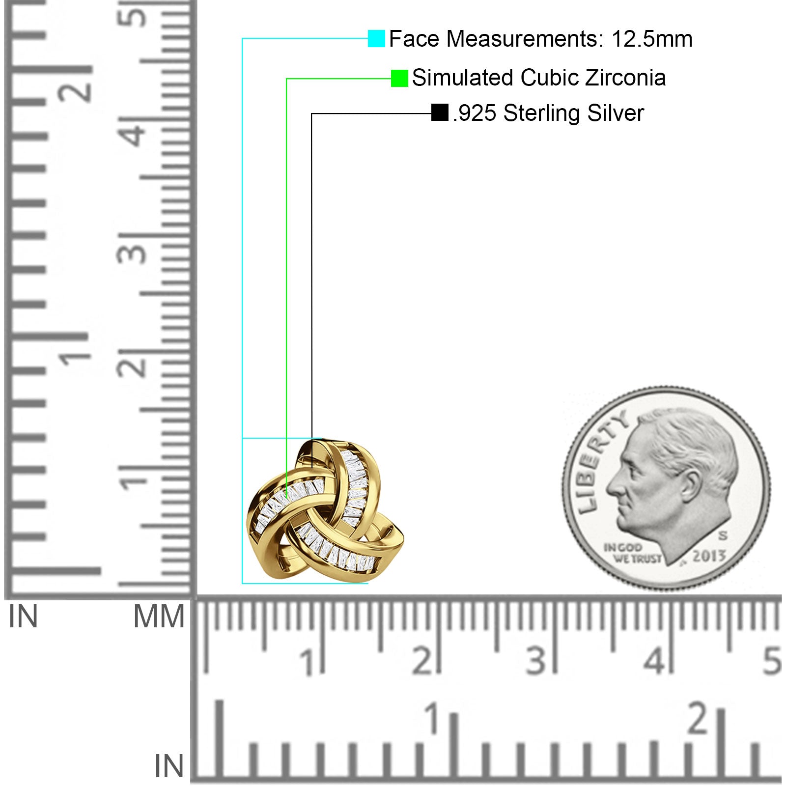 Trinity Love Knot  Baguette Stud Earring Cubic Zirconia 925 Sterling Silver