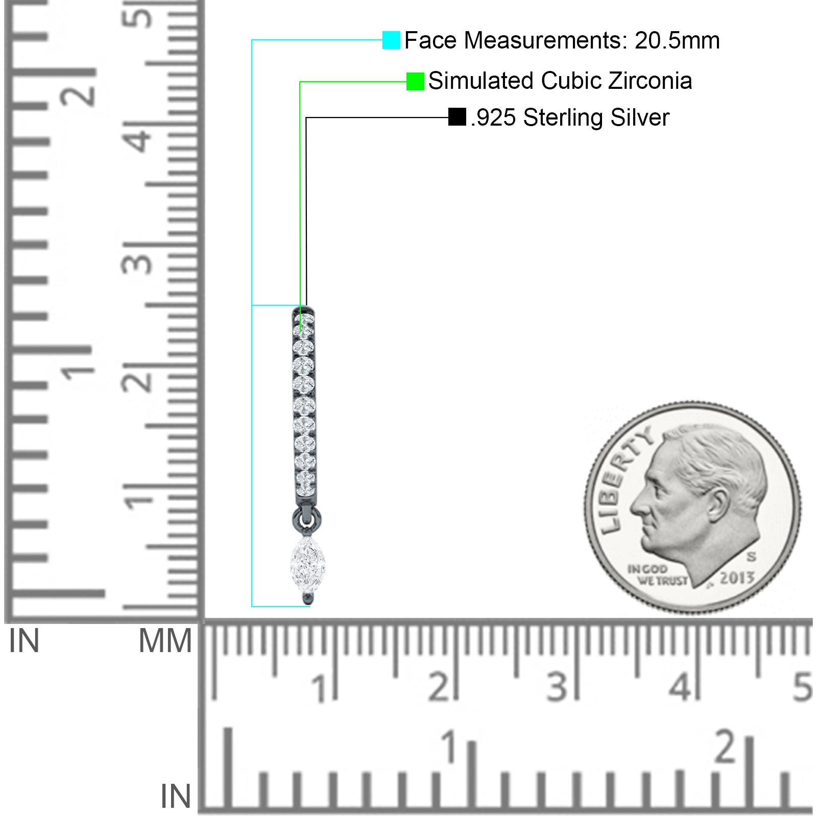 Marquise Charm Huggie Hoop Earring Cubic Zirconia 925 Sterling Silver