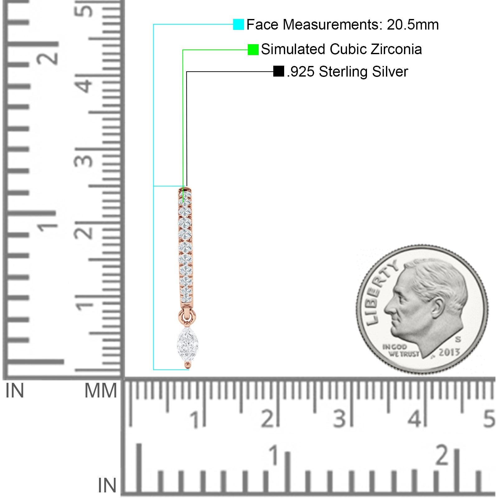 Marquise Charm Huggie Hoop Earring Cubic Zirconia 925 Sterling Silver
