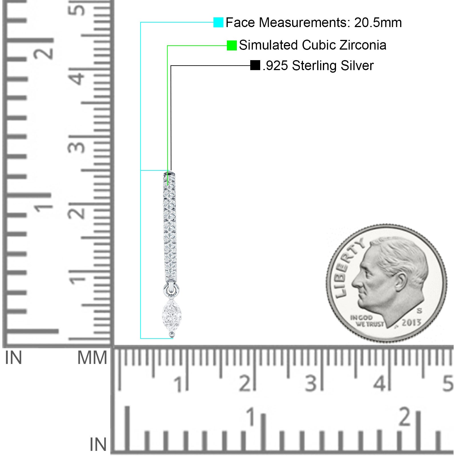 Marquise Charm Huggie Hoop Earring Cubic Zirconia 925 Sterling Silver