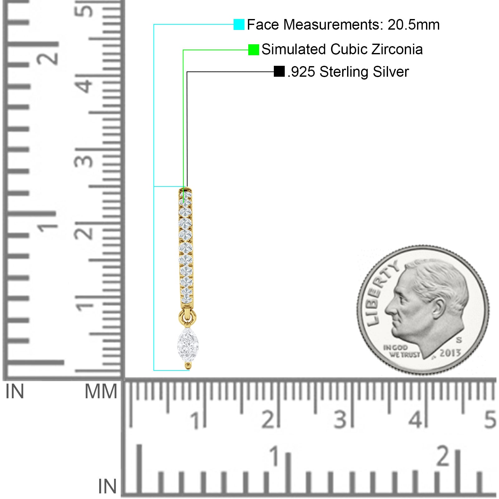 Marquise Charm Huggie Hoop Earring Cubic Zirconia 925 Sterling Silver
