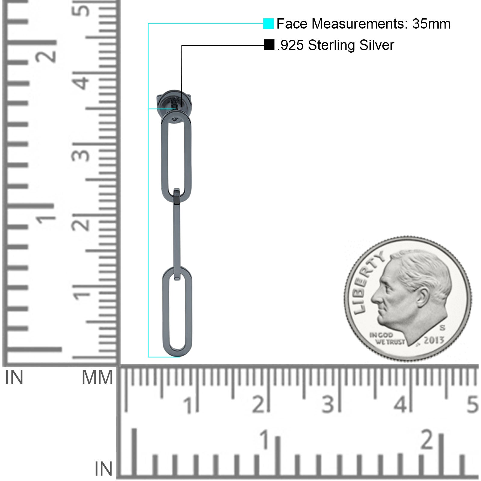 Paperclip Link Chain Interlocking Oblong Stud Earring 925 Sterling Silver