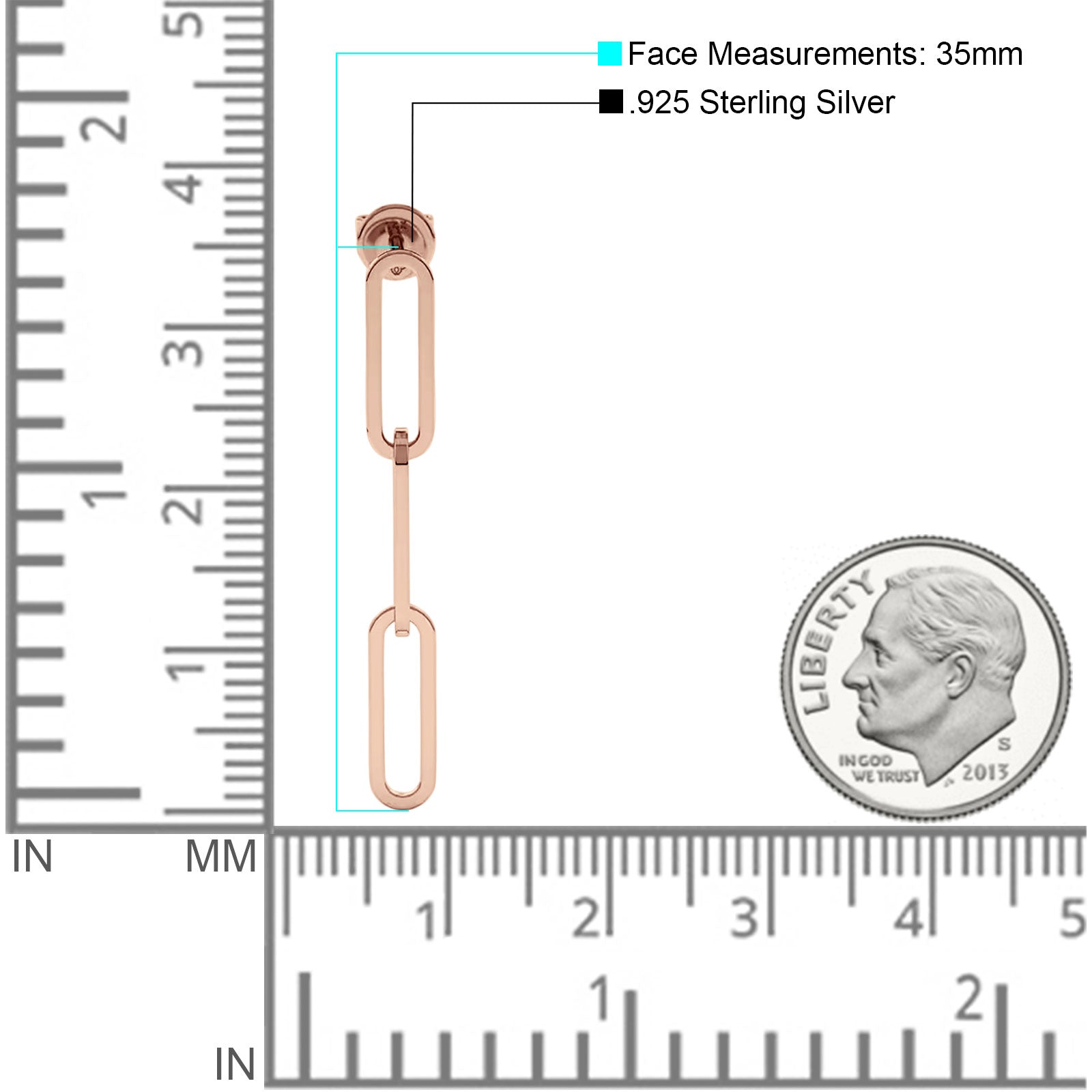 Paperclip Link Chain Interlocking Oblong Stud Earring 925 Sterling Silver