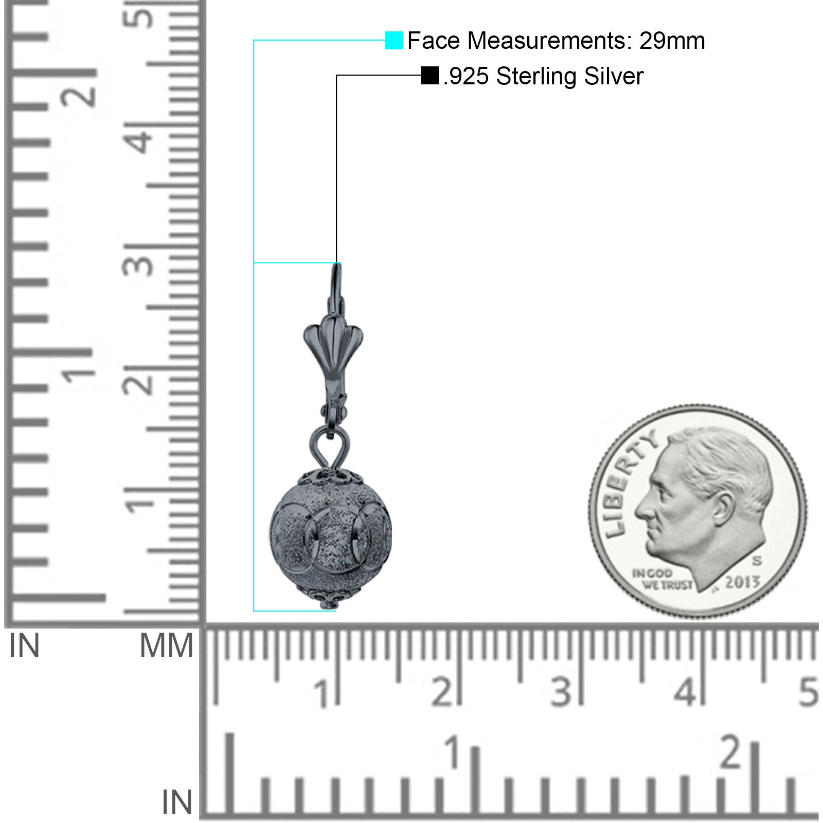 Round Diamond Cut Dangling Ball Leverback Earrings 925 Sterling Silver