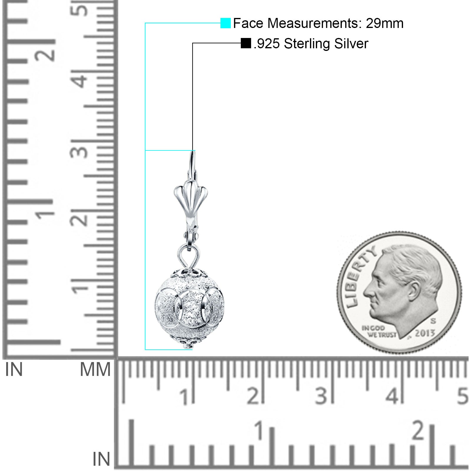 Round Diamond Cut Dangling Ball Leverback Earrings 925 Sterling Silver