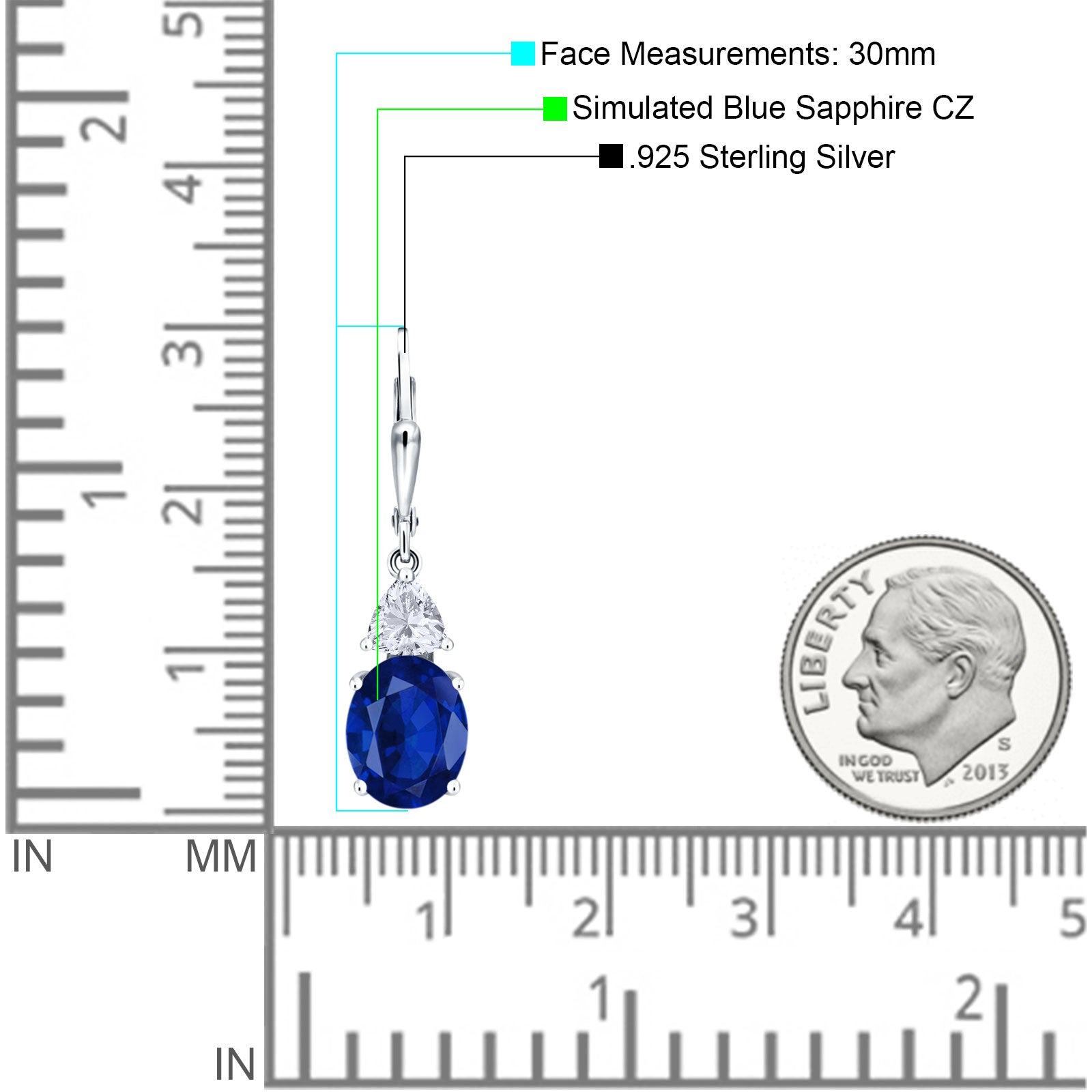 Oval Drop Dangle Triangular Cubic Zirconia Leverback Earring 925 Sterling Silver