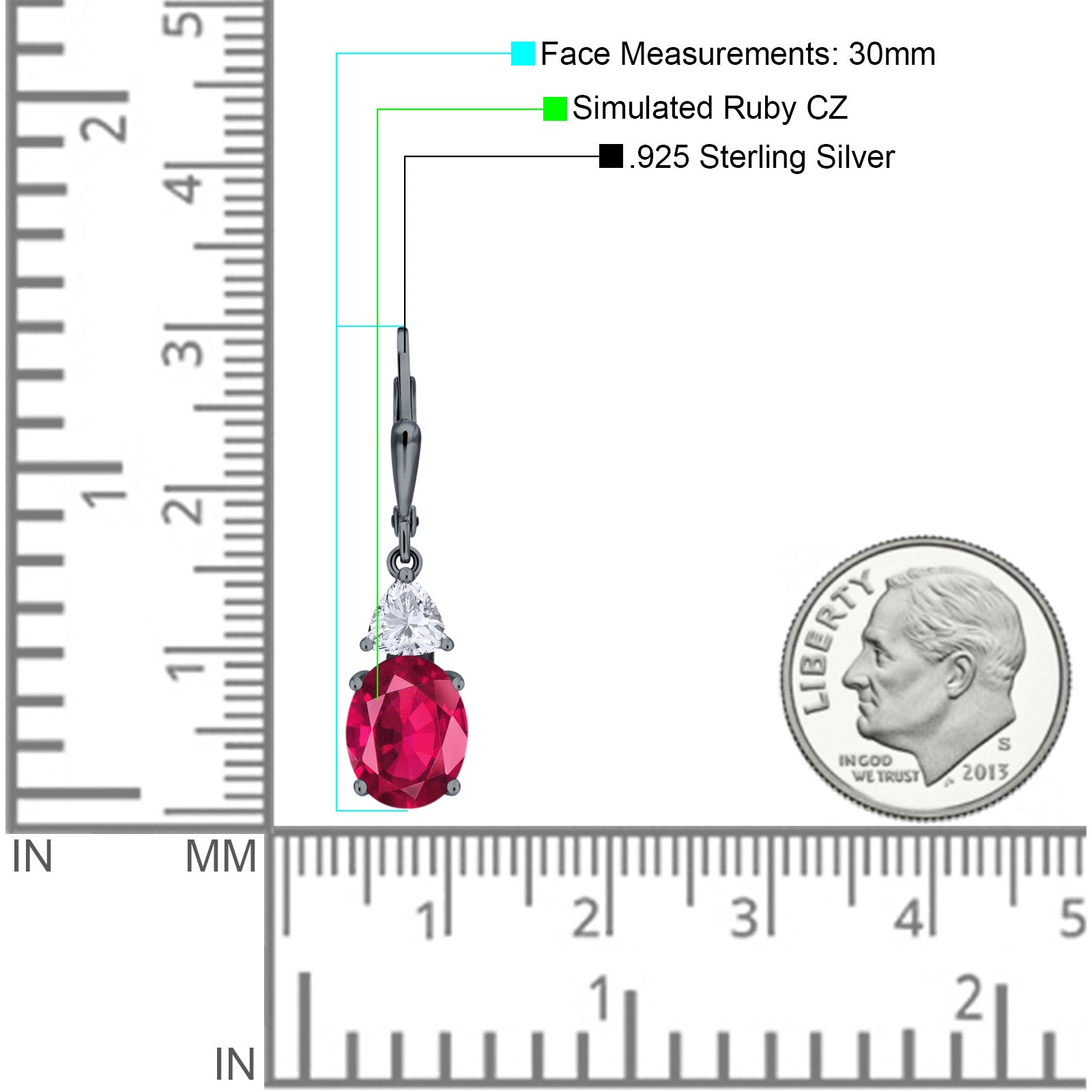 Oval Drop Dangle Triangular Cubic Zirconia Leverback Earring 925 Sterling Silver