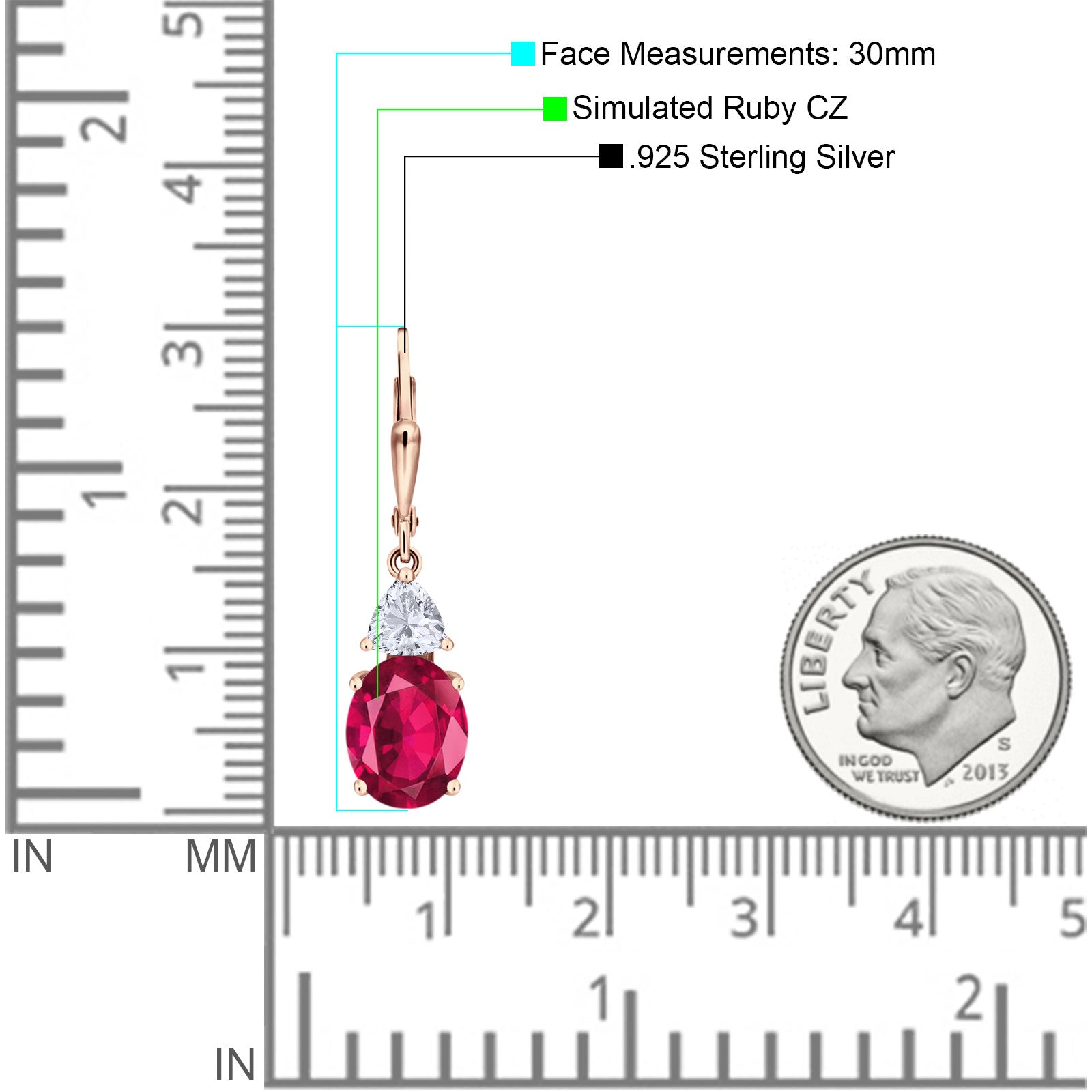 Oval Drop Dangle Triangular Cubic Zirconia Leverback Earring 925 Sterling Silver