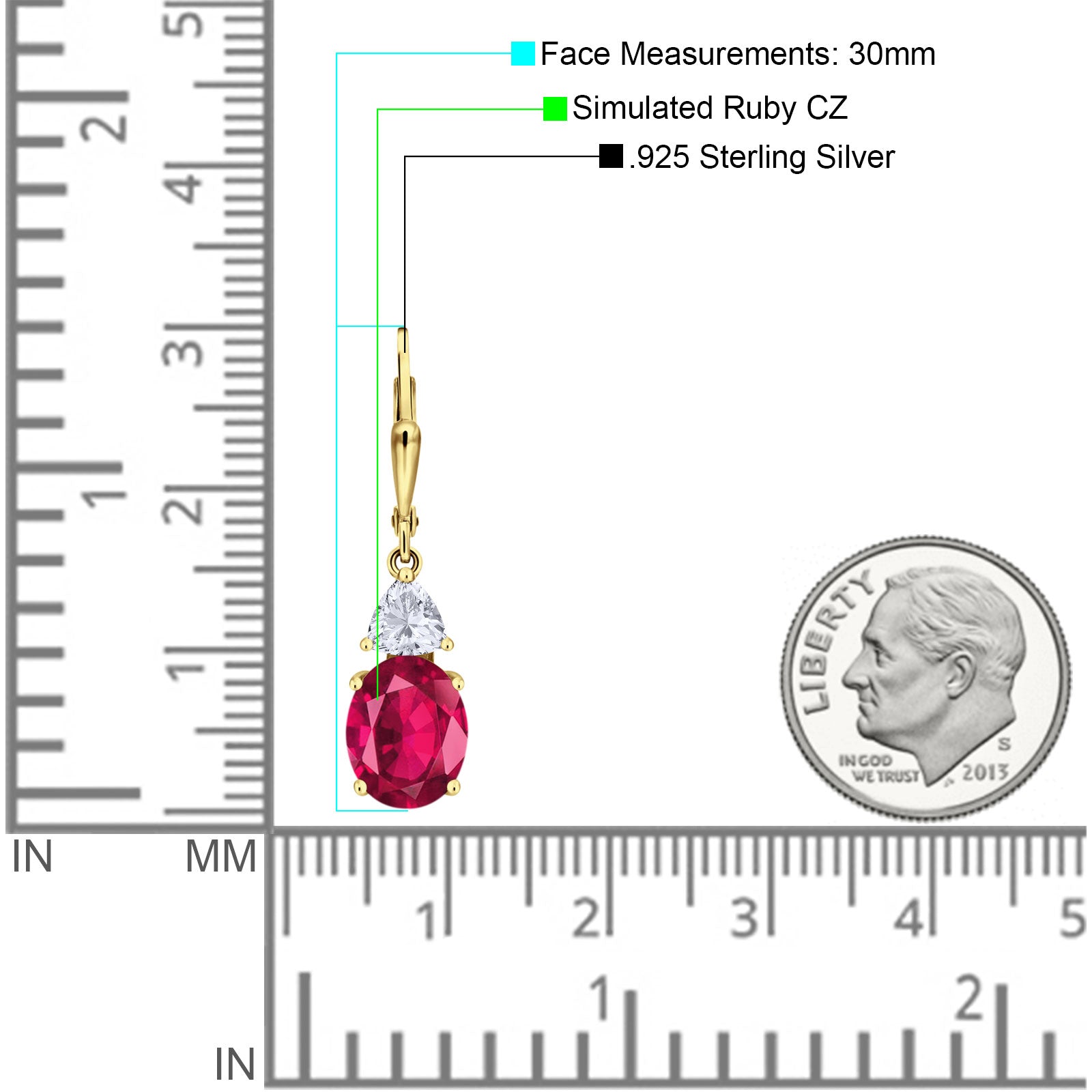 Oval Drop Dangle Triangular Cubic Zirconia Leverback Earring 925 Sterling Silver