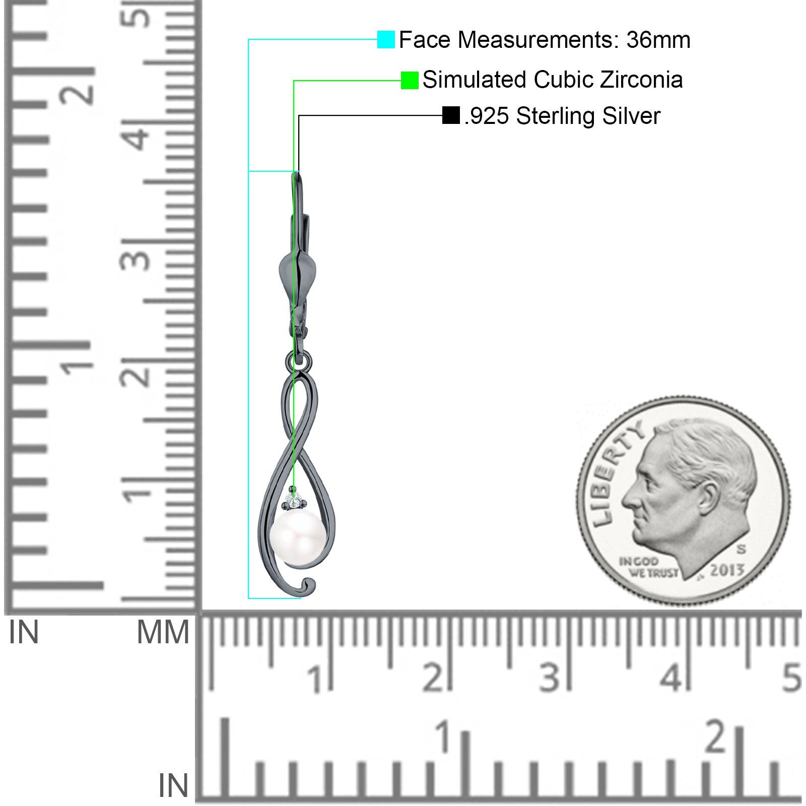 Music Note Infinity Style Leverback Earring Cubic Zirconia 925 Sterling Silver