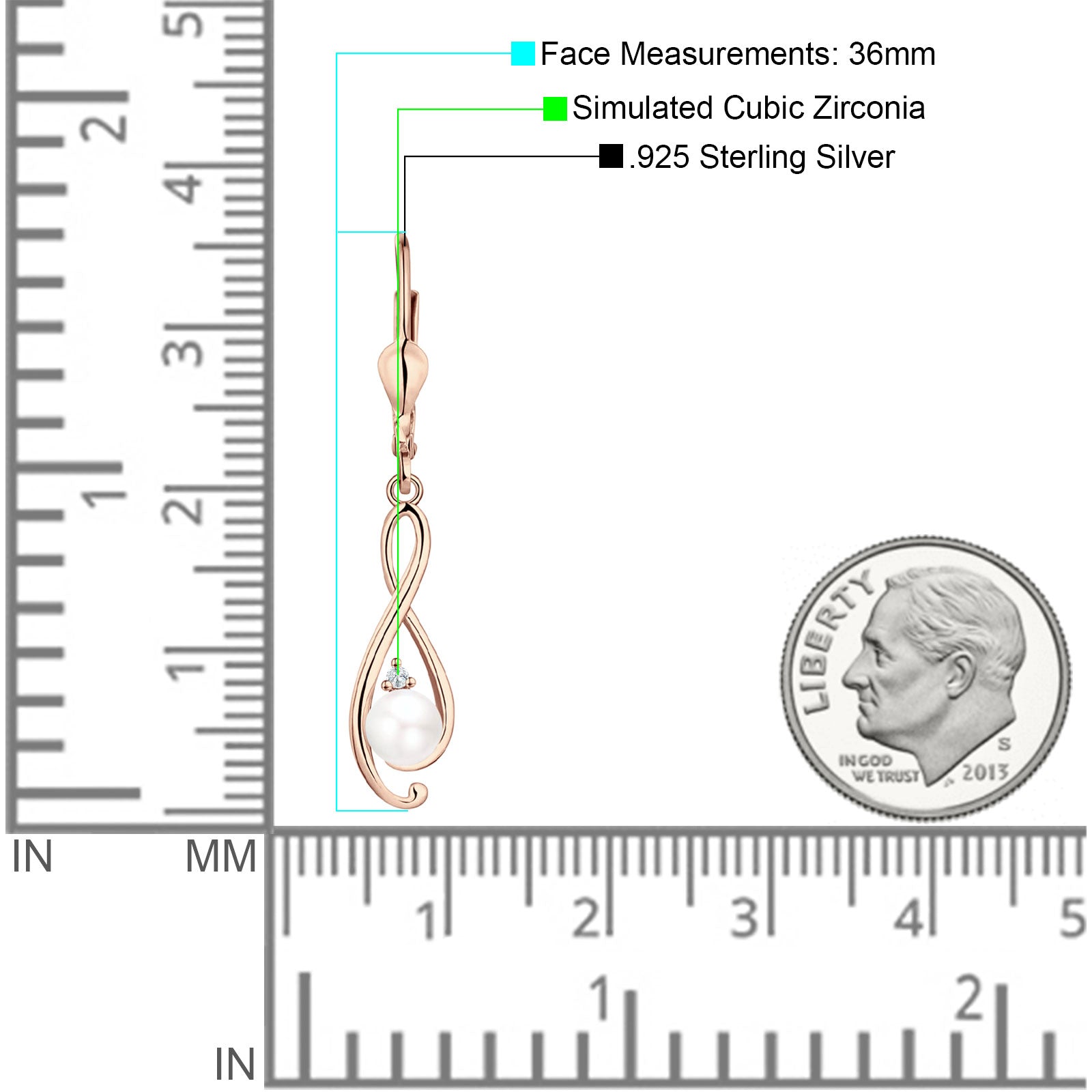 Music Note Infinity Style Leverback Earring Cubic Zirconia 925 Sterling Silver