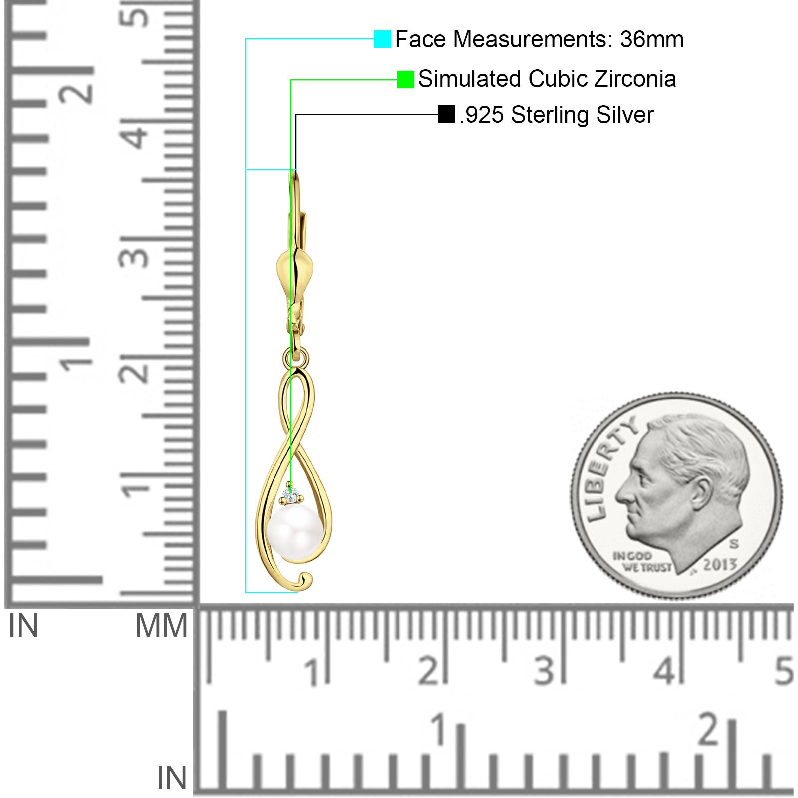 Music Note Infinity Style Leverback Earring Cubic Zirconia 925 Sterling Silver