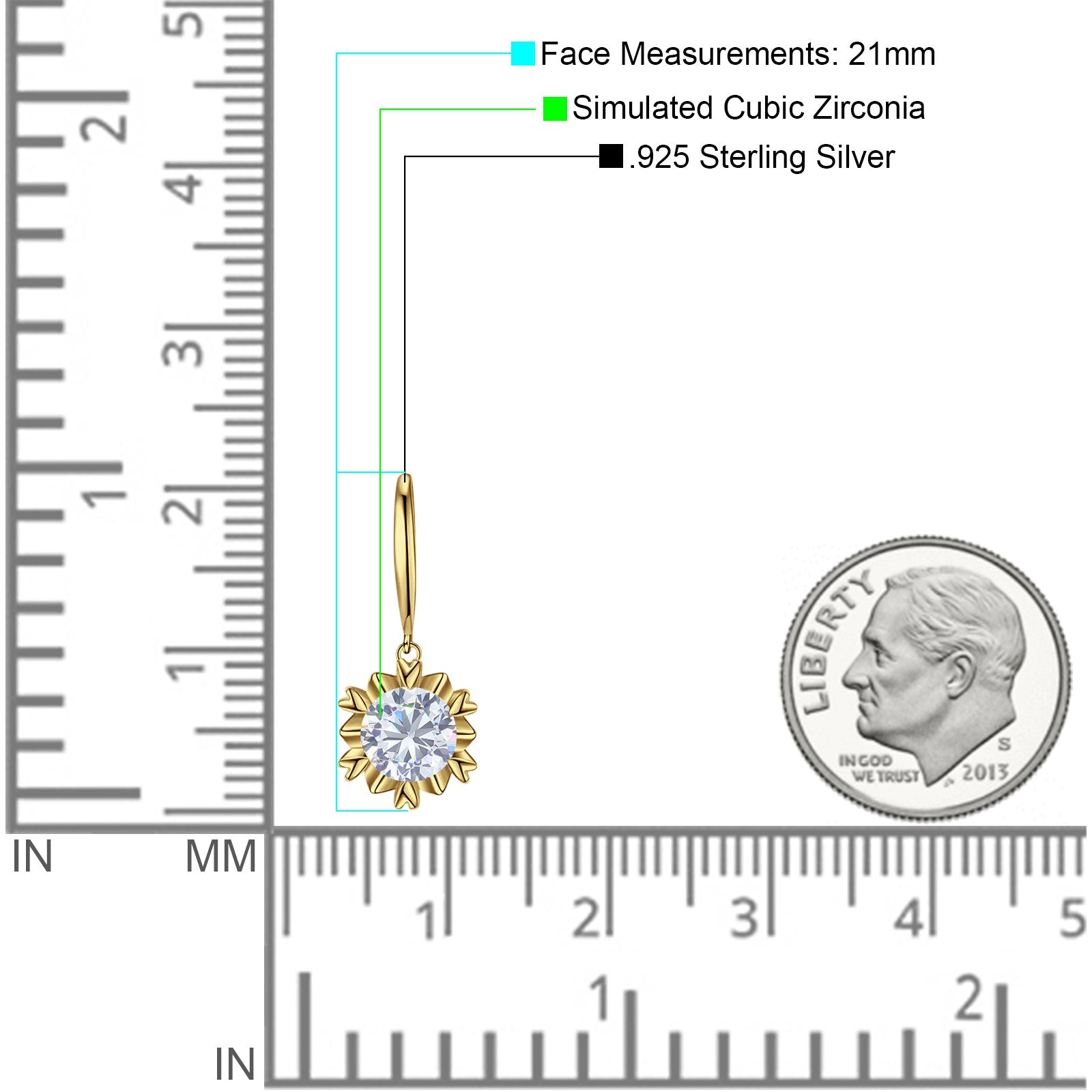 Round Cubic Zirconia Flower Heart Designer Fishhook Earring 925 Sterling Silver