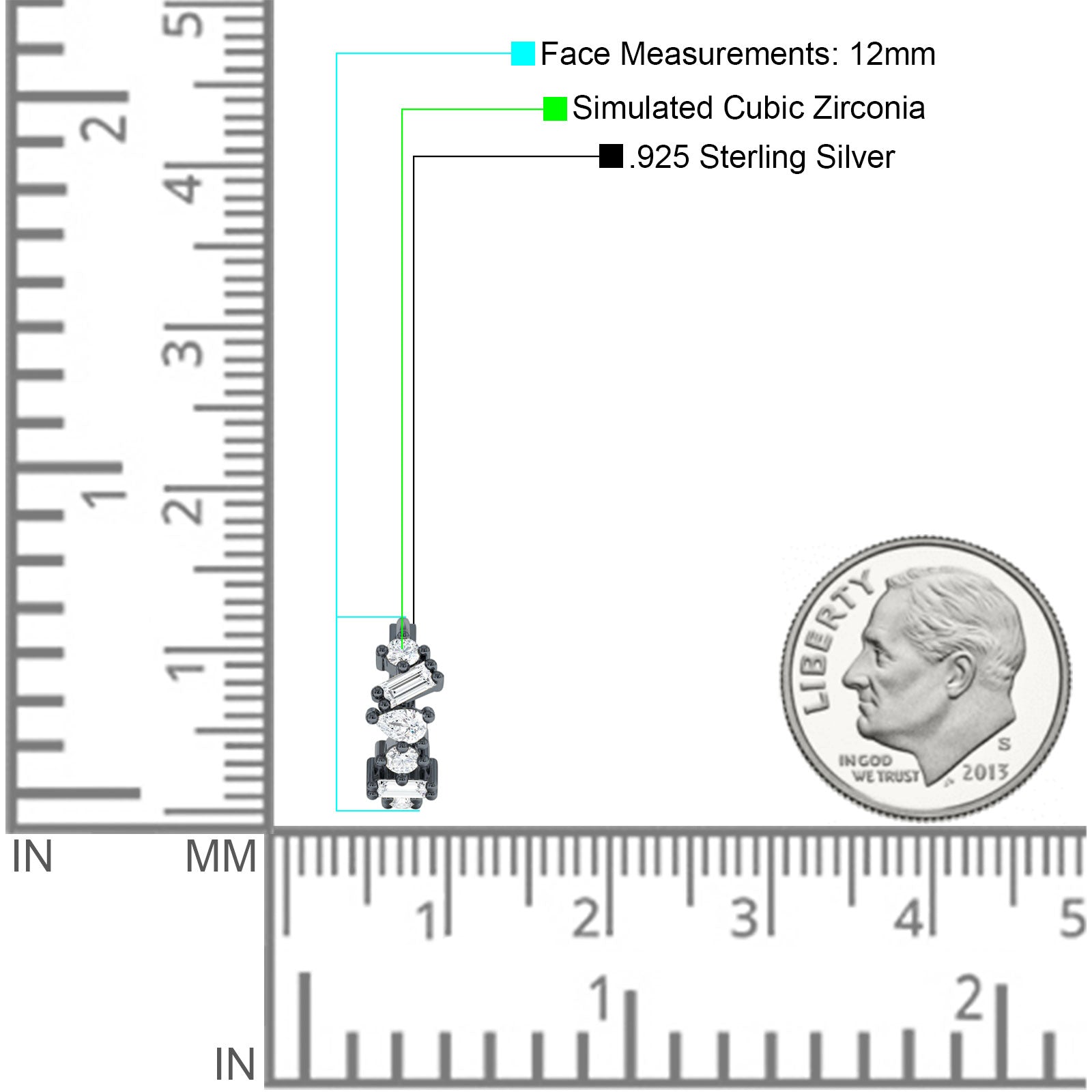 Zig Zag Pear Round Baguette Mixstone Hoop Earring Cubic Zirconia 925 Sterling Silver