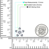 Minimalist 12.4mm Floral Stud Earrings Cubic Zirconia 925 Sterling Silver
