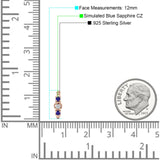 Minimalist 12mm Round CZ & Blue Sapphire CZ Trio Hoop Earrings 925 Sterling Silver