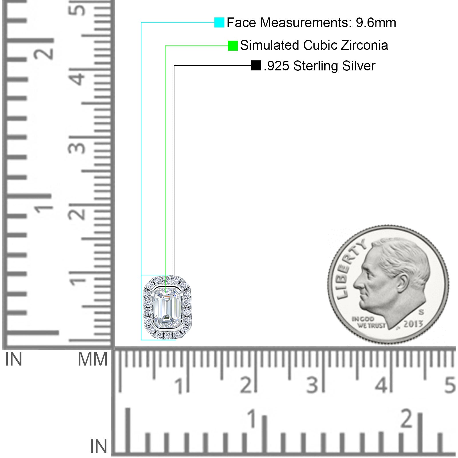 Minimalist 9.6mm Emerald Cut CZ Halo Stud Earrings 925 Sterling Silver