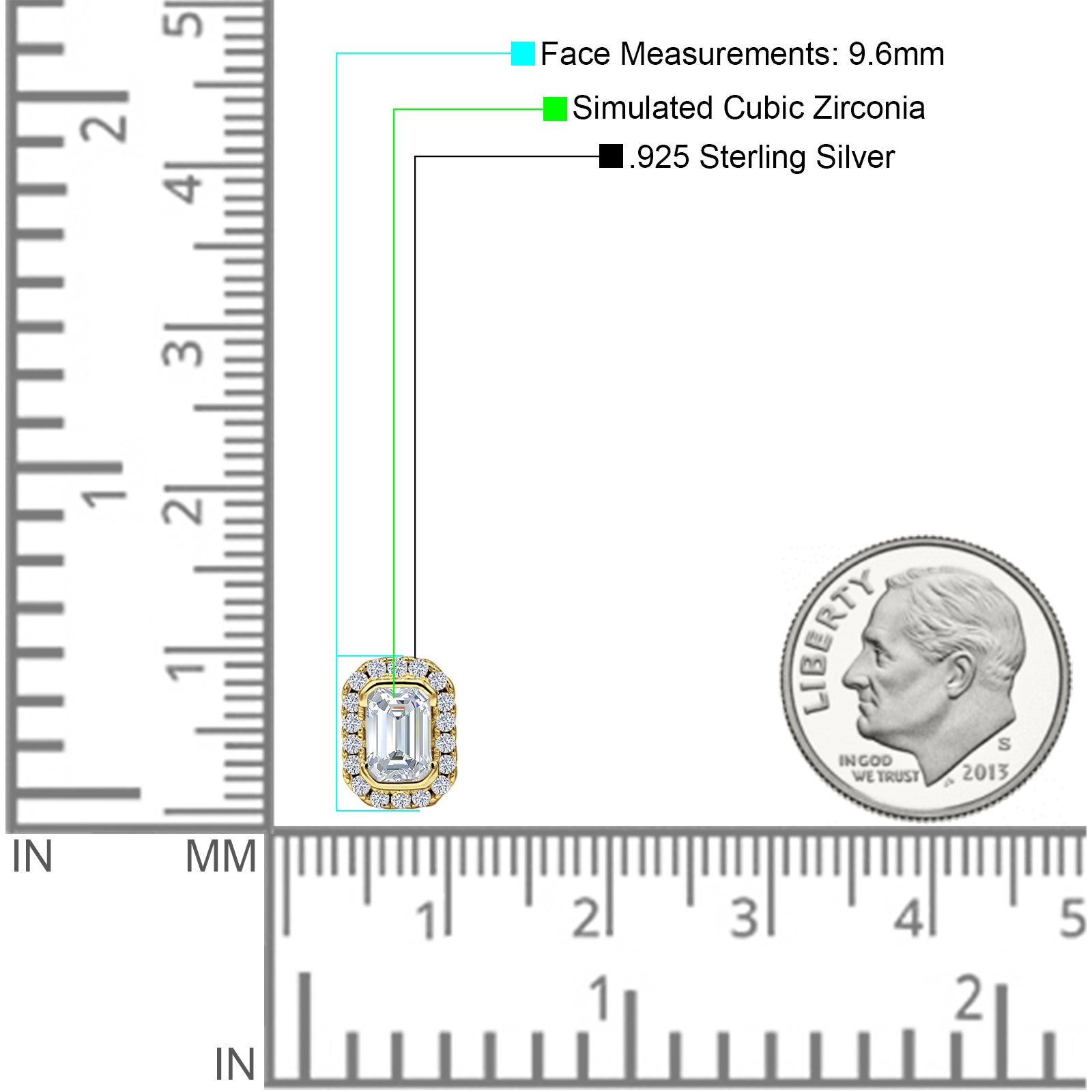 Minimalist 9.6mm Emerald Cut CZ Halo Stud Earrings 925 Sterling Silver