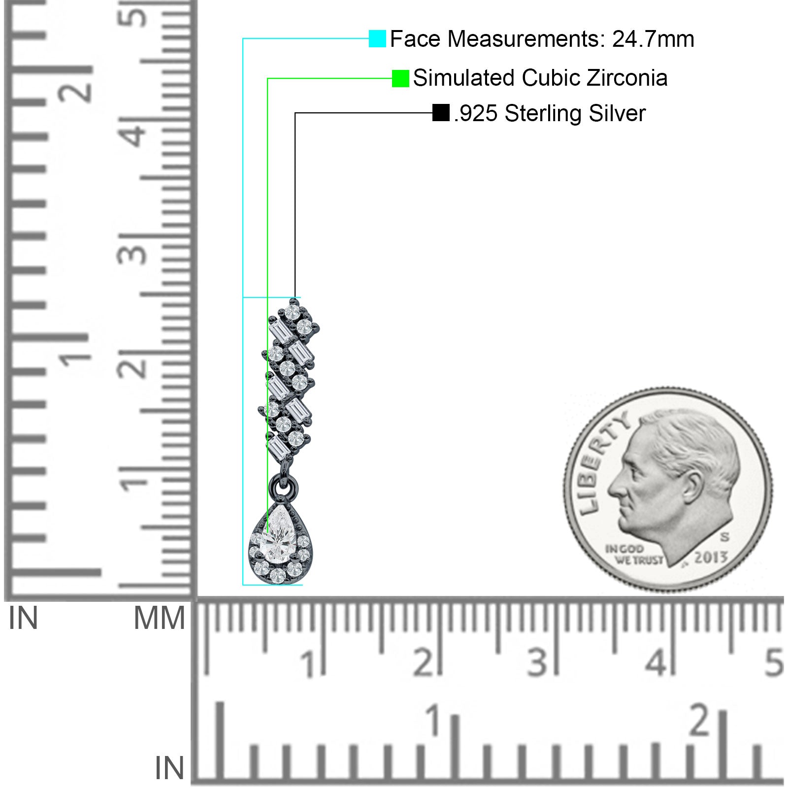Dangle Drop Pear Stud Earrings Cubic Zirconia 925 Sterling Silver