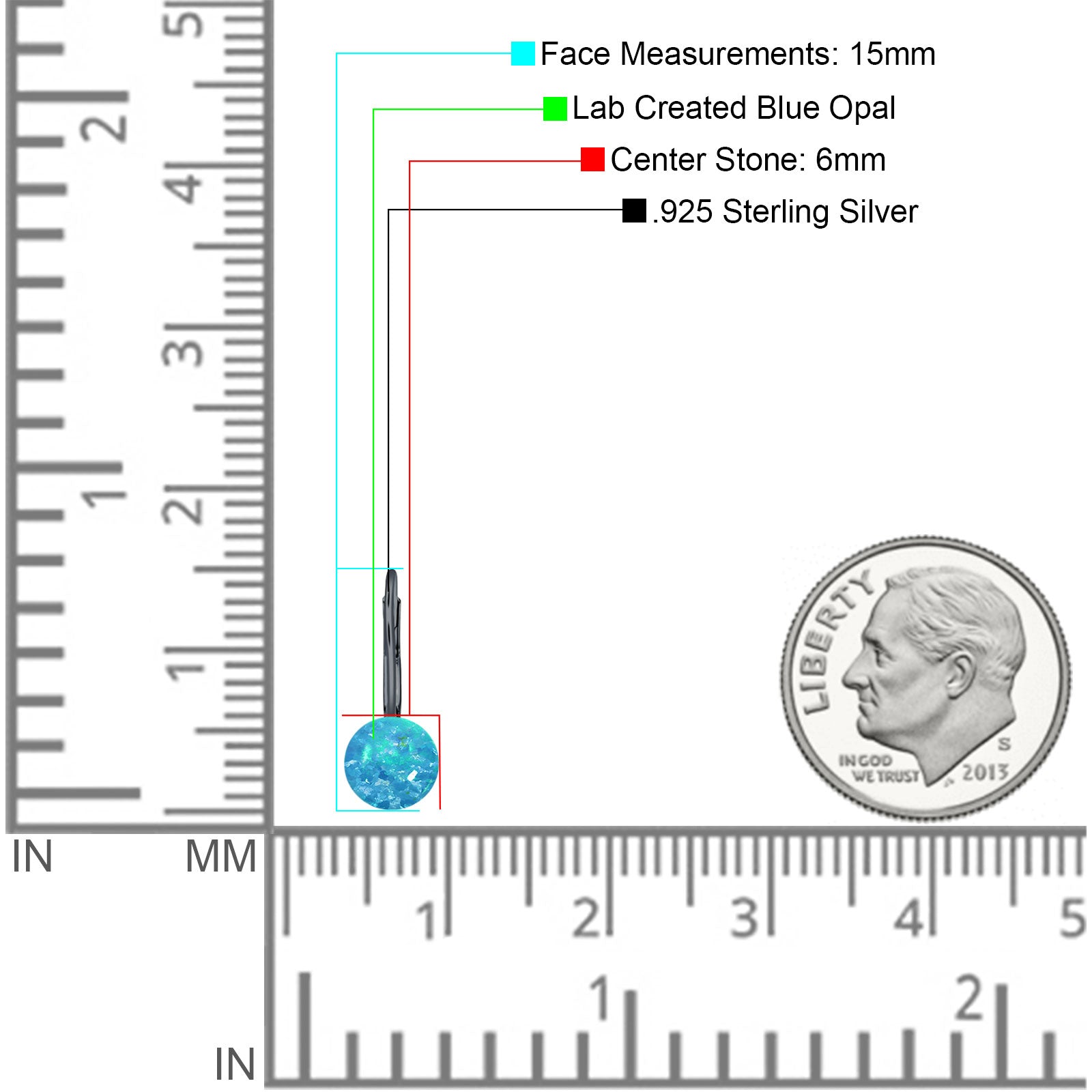 Round 6mm Lab Created Opal Leverback Earrings 925 Sterling Silver