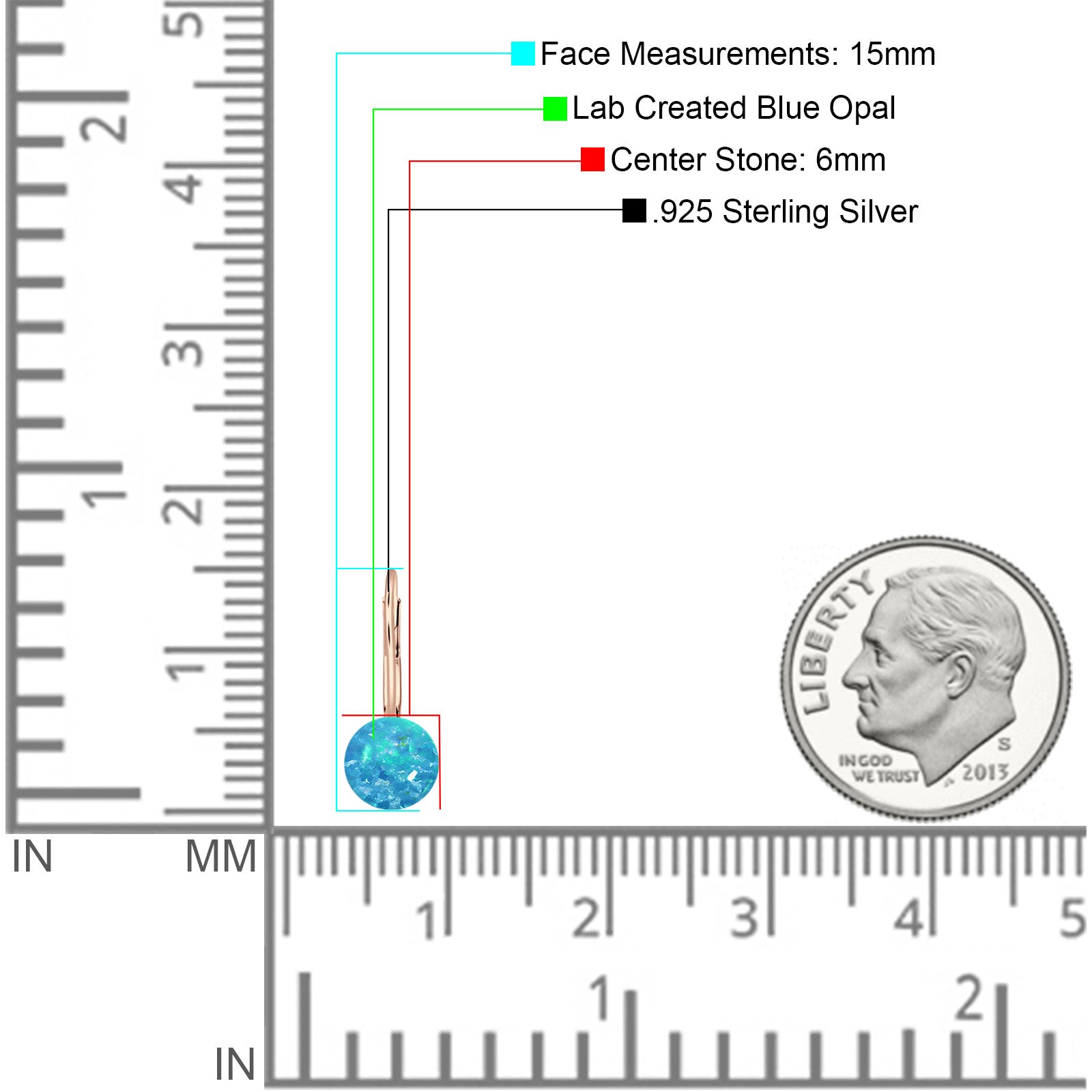 Round 6mm Lab Created Opal Leverback Earrings 925 Sterling Silver