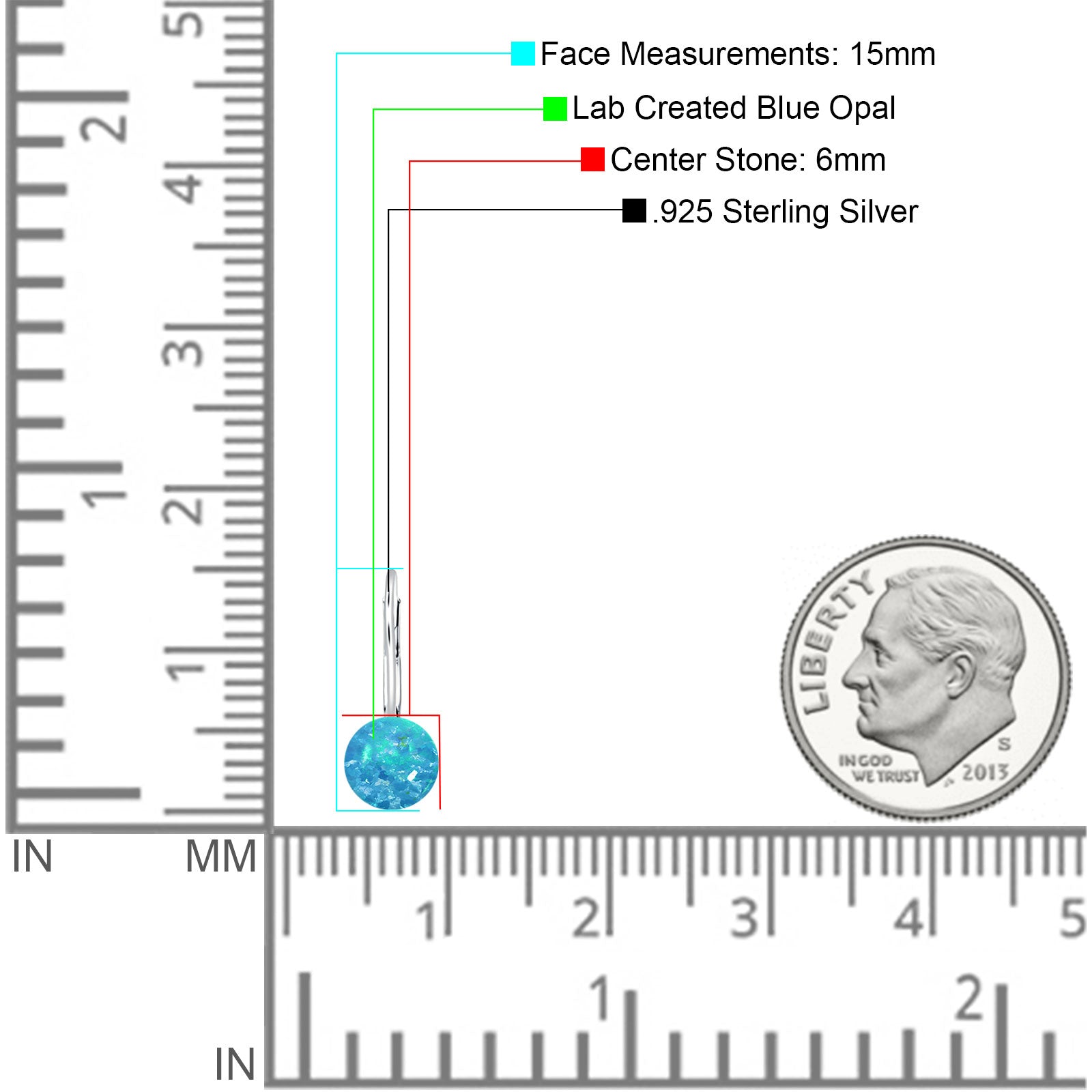 Round 6mm Lab Created Opal Leverback Earrings 925 Sterling Silver