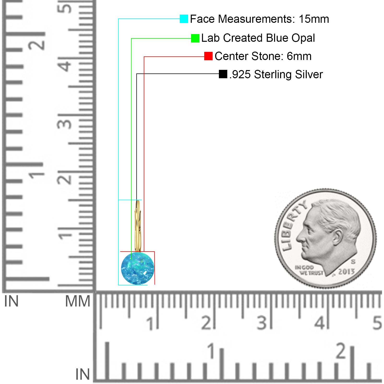 Round 6mm Lab Created Opal Leverback Earrings 925 Sterling Silver