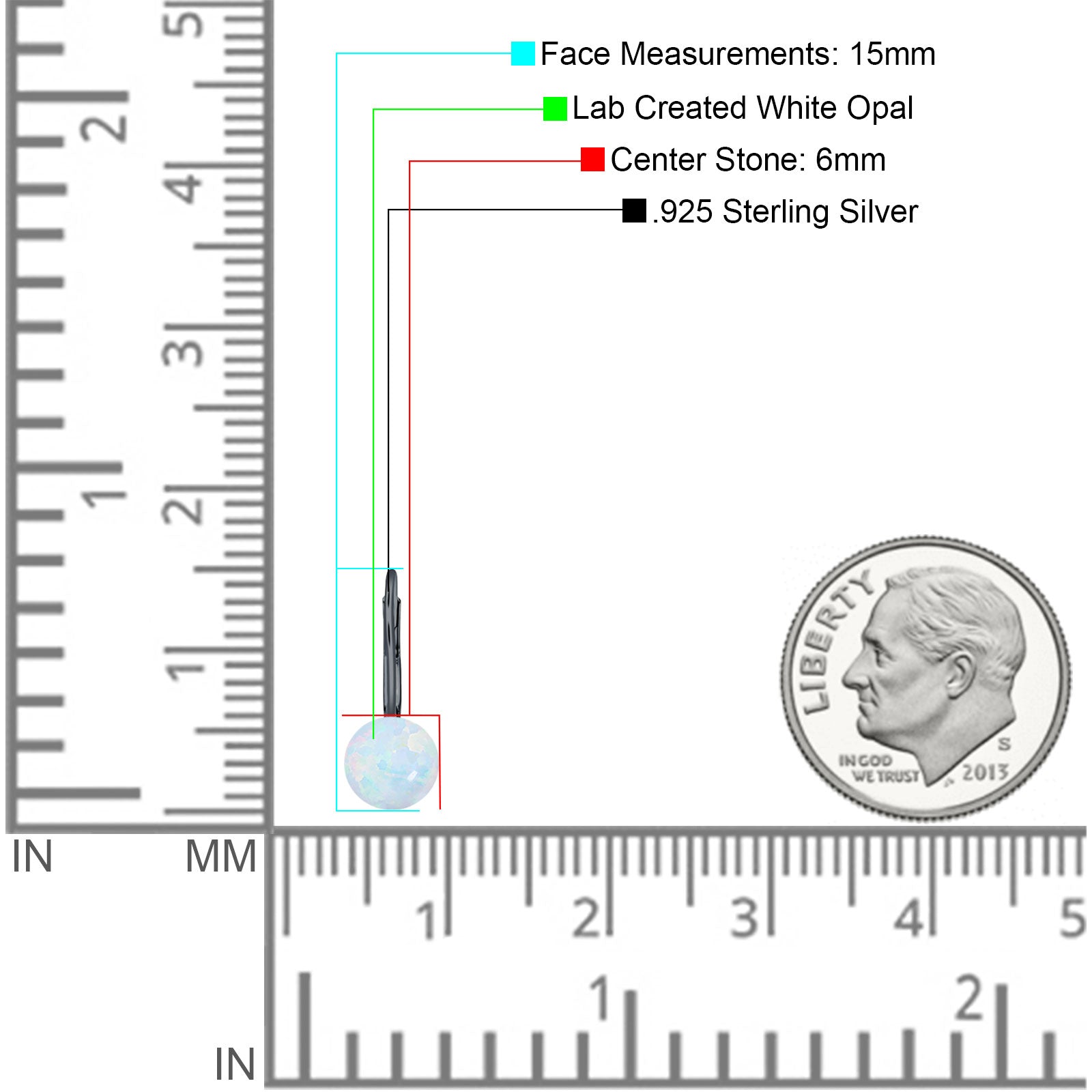 Round 6mm Lab Created Opal Leverback Earrings 925 Sterling Silver